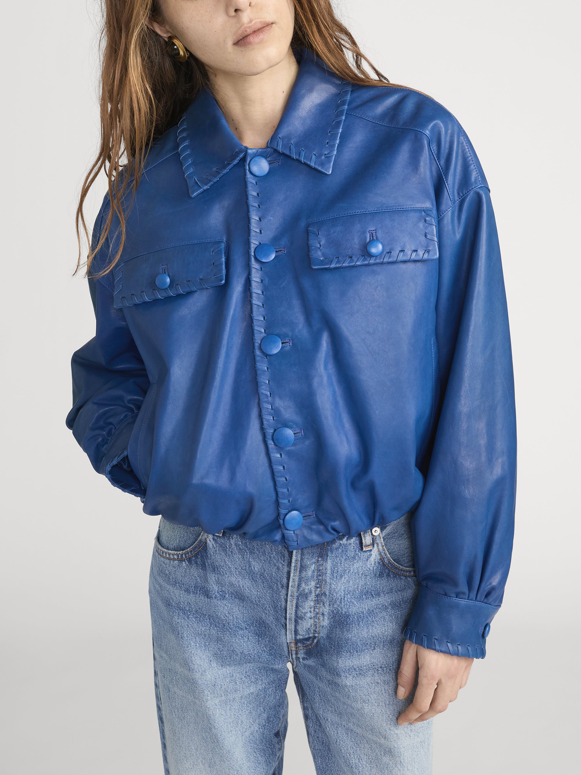 The Leather Bubble Jacket -- Royal Blue - Image 3
