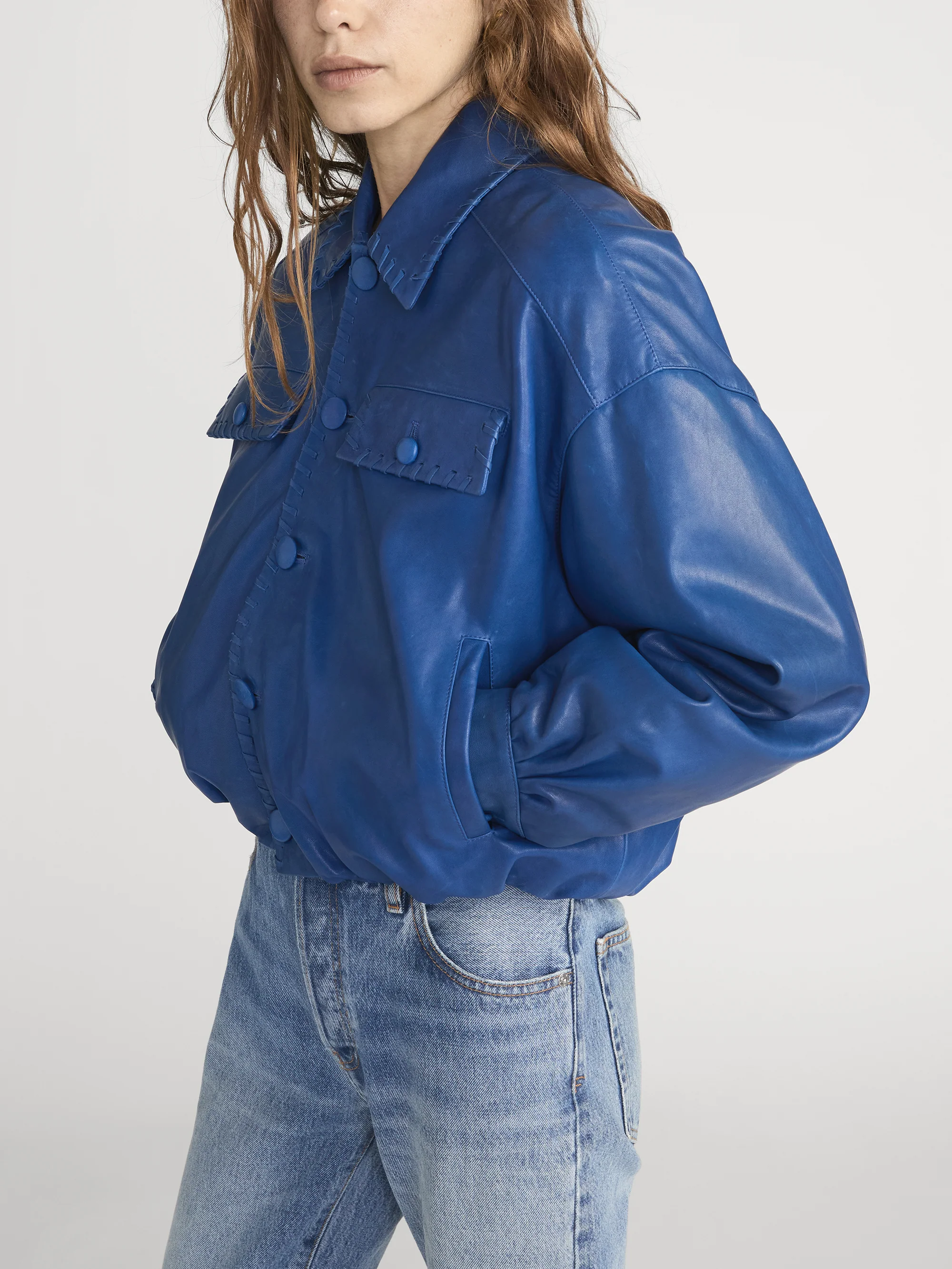 The Leather Bubble Jacket -- Royal Blue - Image 4