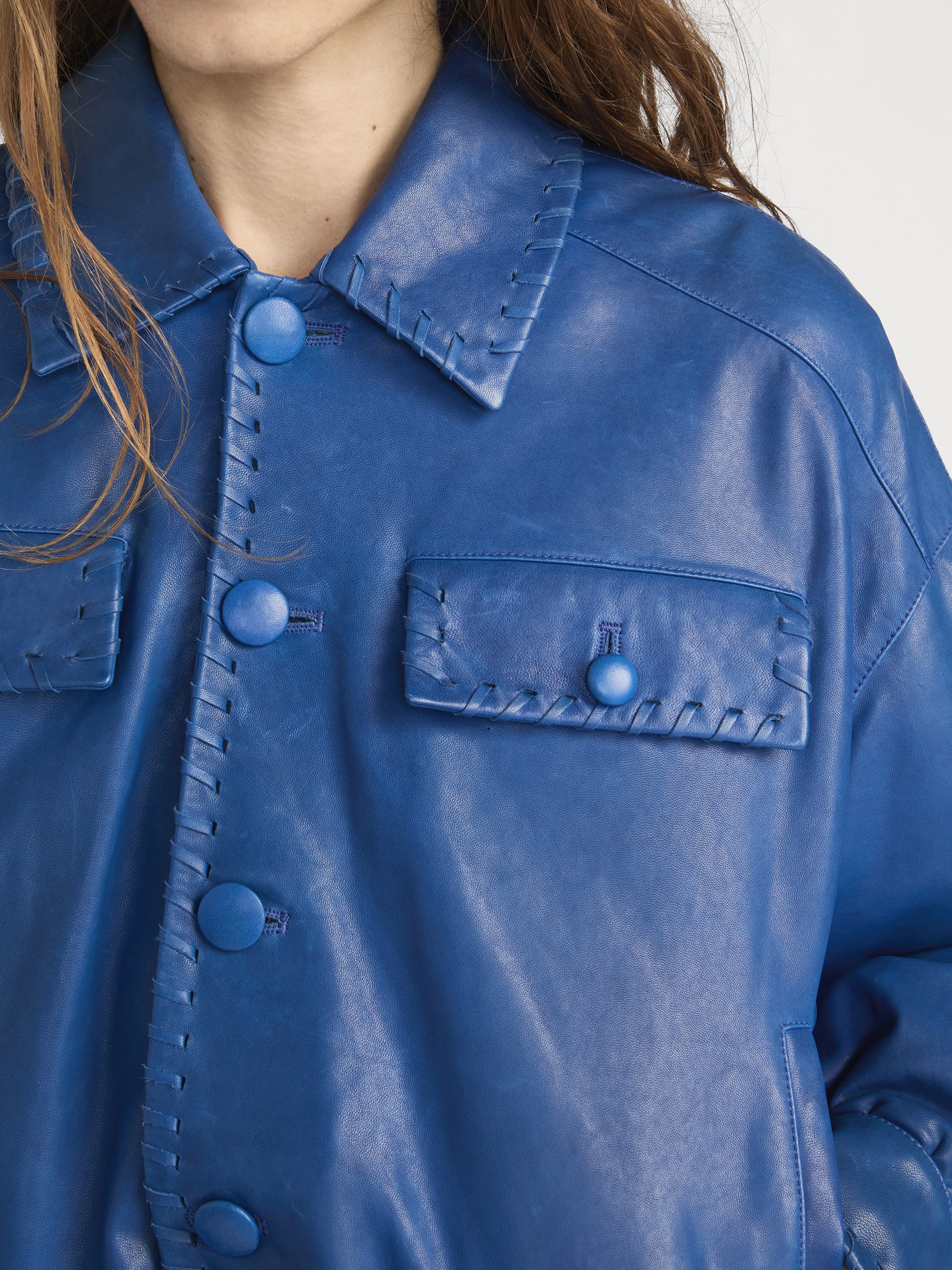 The Leather Bubble Jacket -- Royal Blue - Image 5