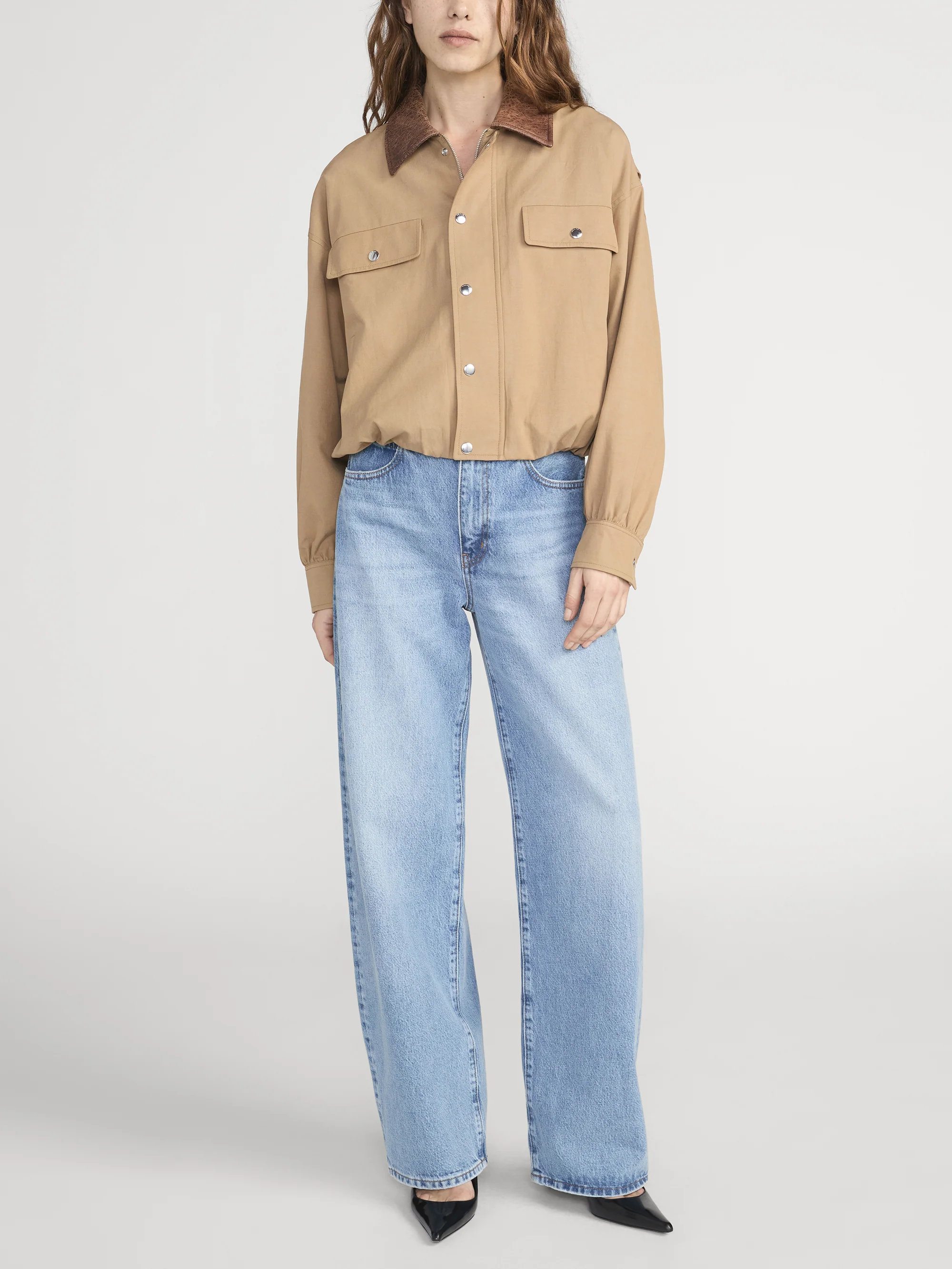 The Leather Collar Bubble Jacket -- Camel - Image 2