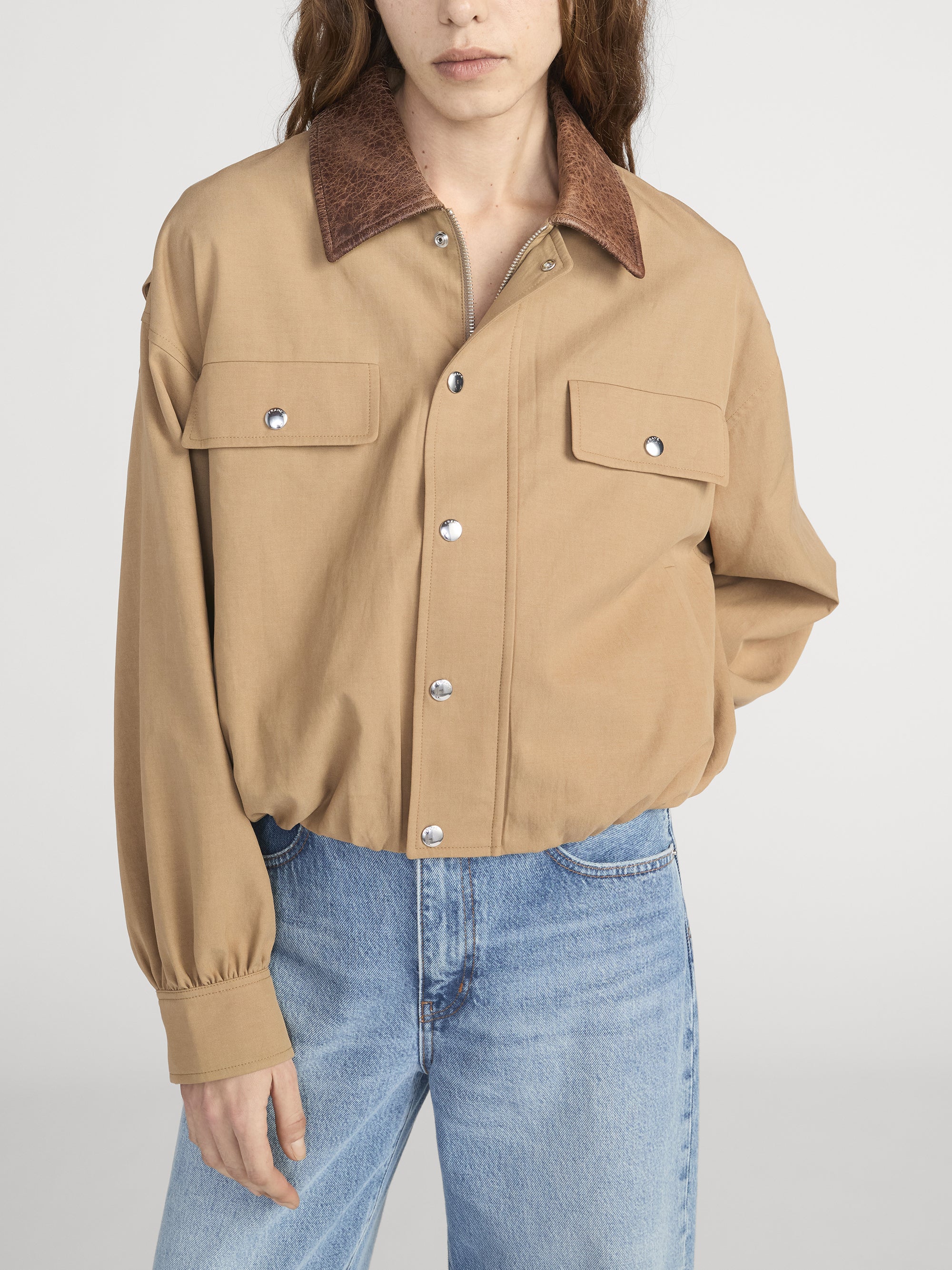 The Leather Collar Bubble Jacket -- Camel - Image 3