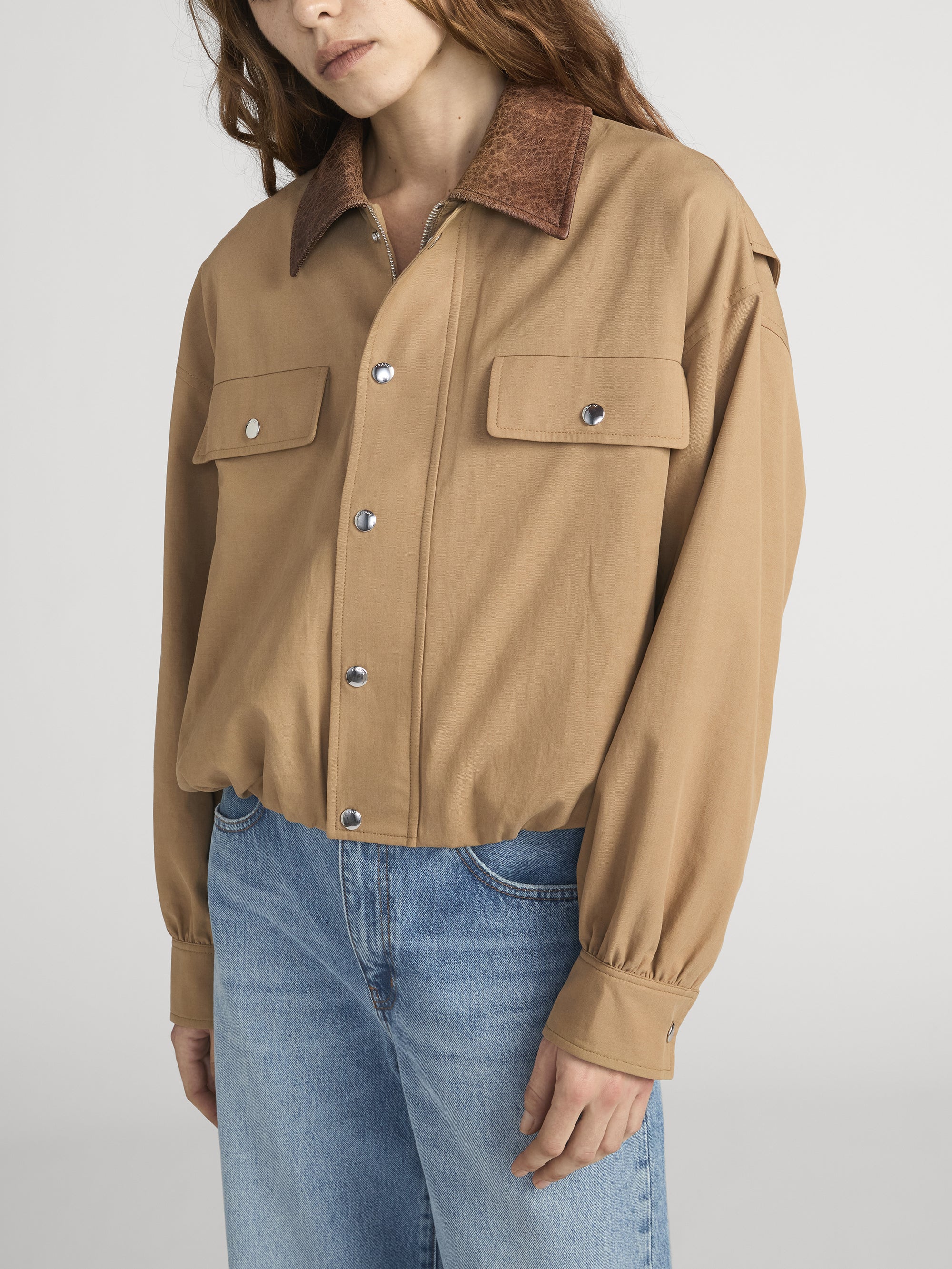 The Leather Collar Bubble Jacket -- Camel - Image 4