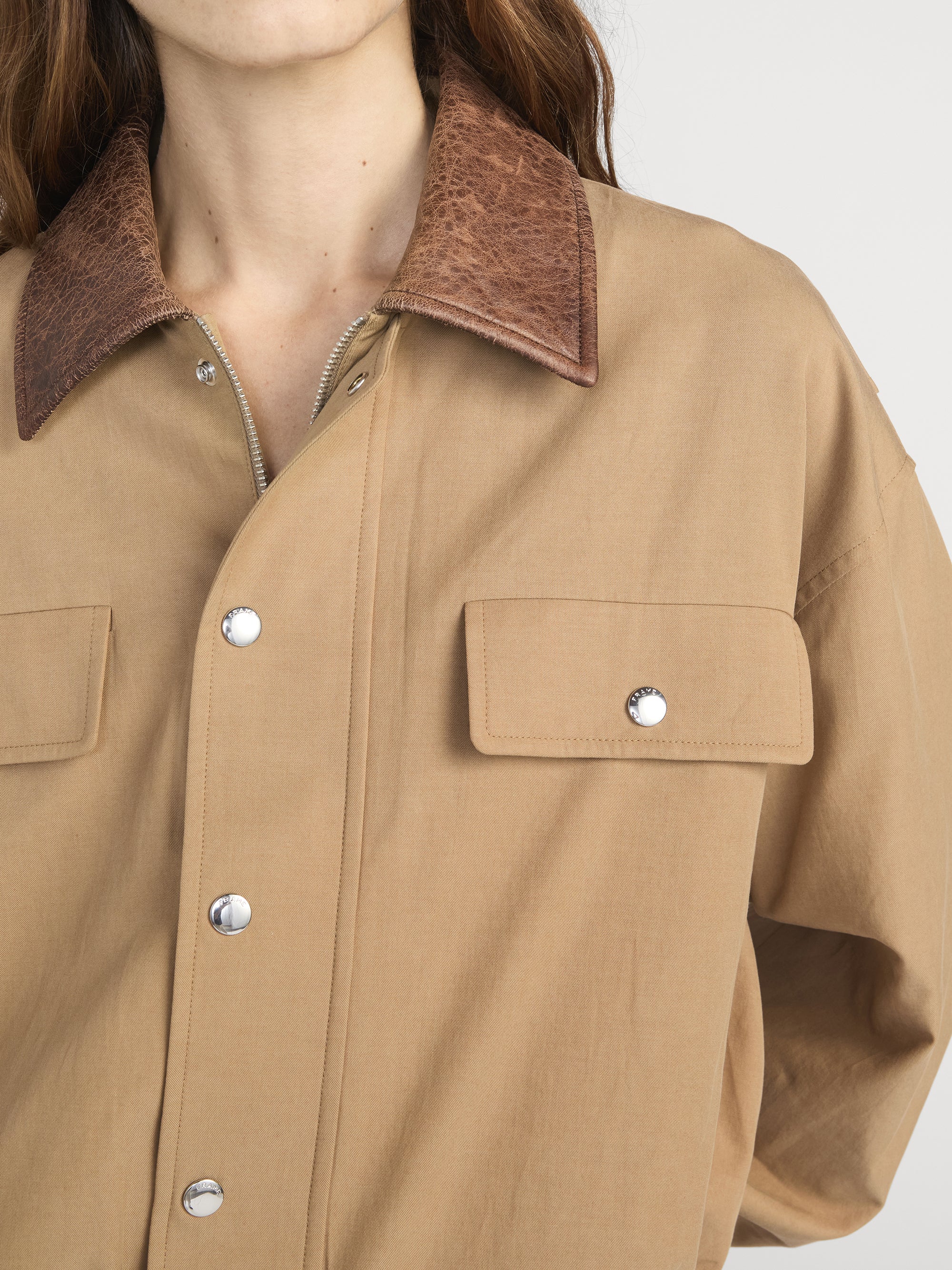 The Leather Collar Bubble Jacket -- Camel - Image 5
