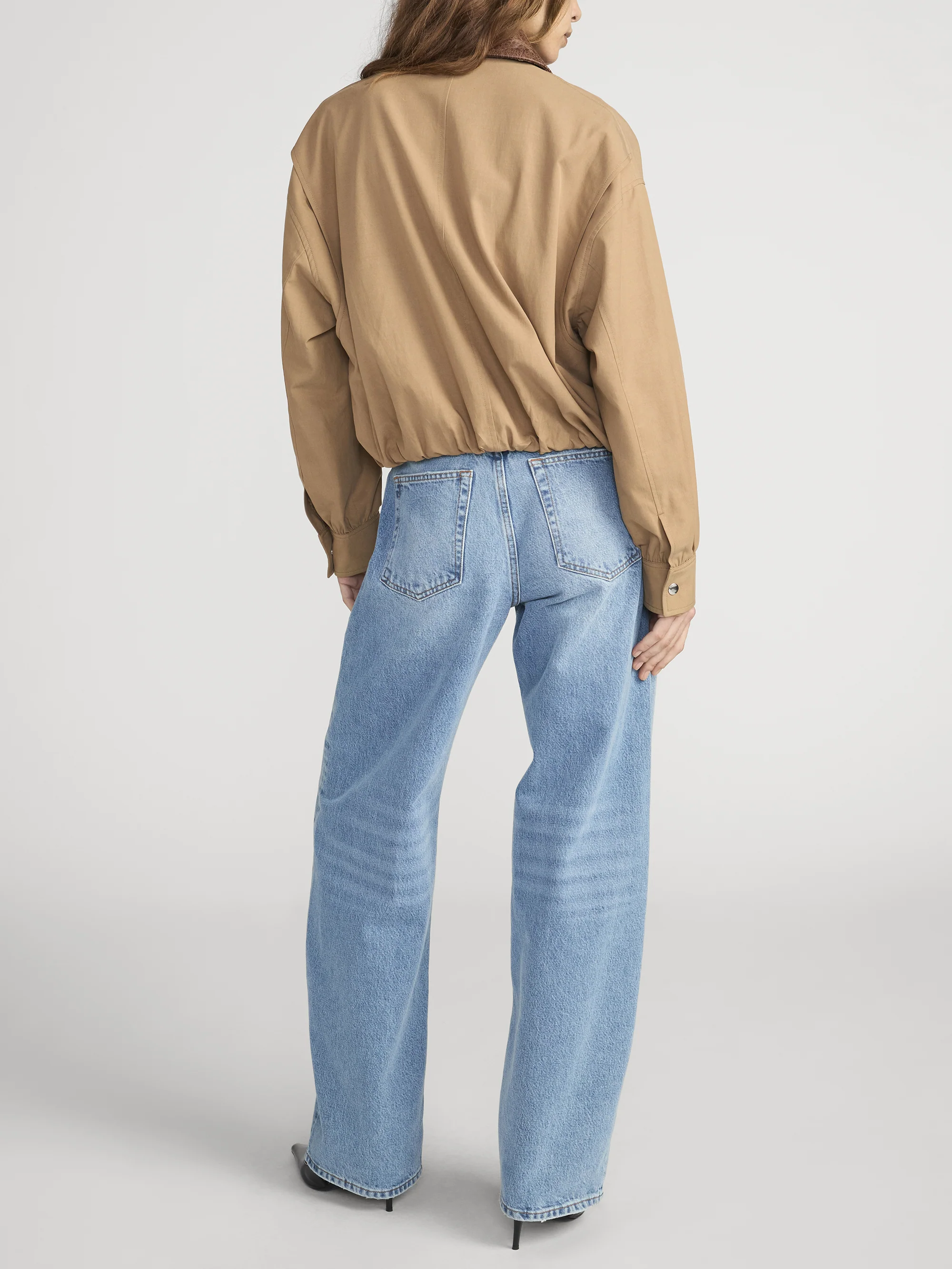 The Leather Collar Bubble Jacket -- Camel - Image 6