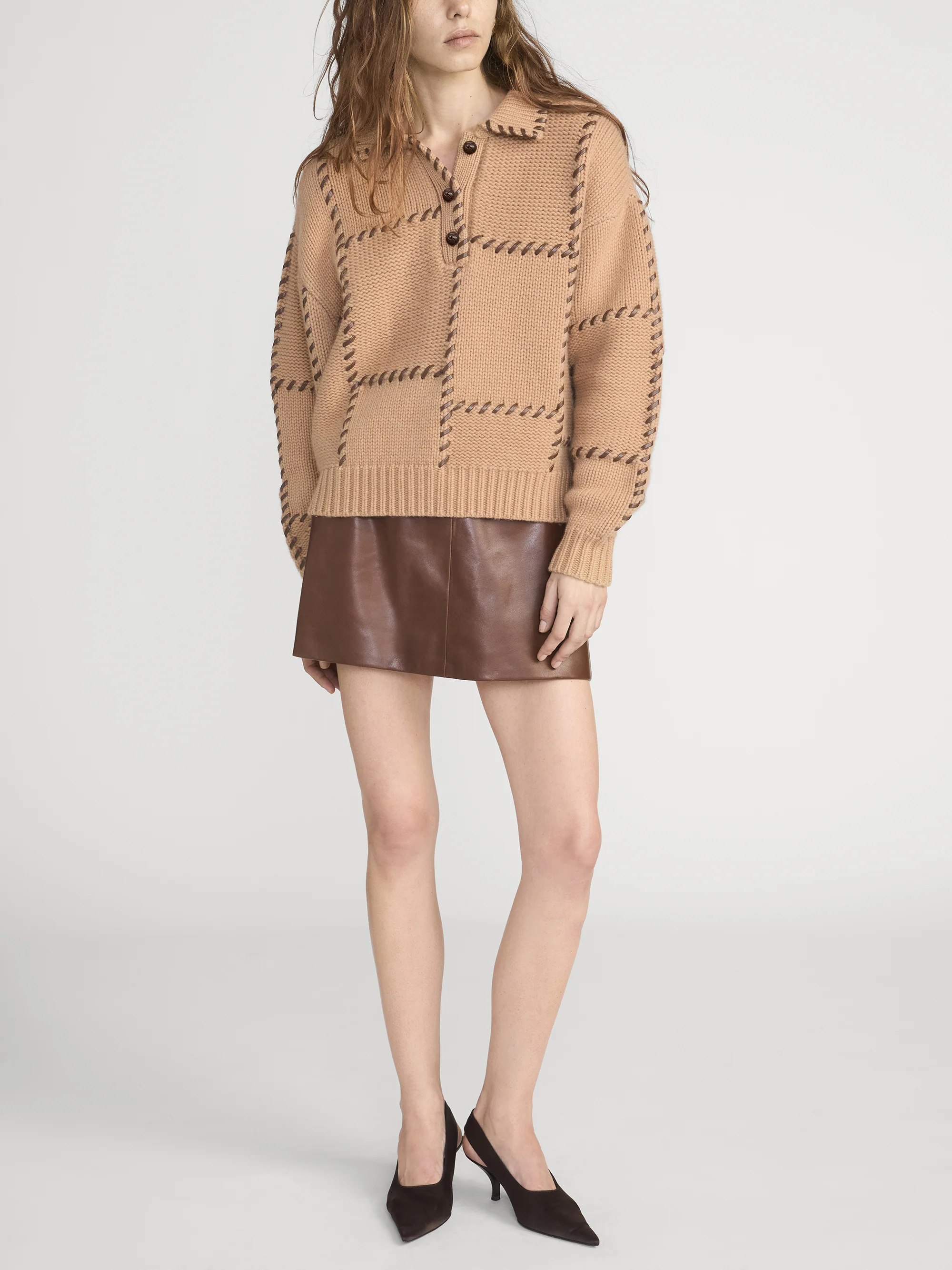 The Leather Mini Skirt -- Dark Brown - Image 2