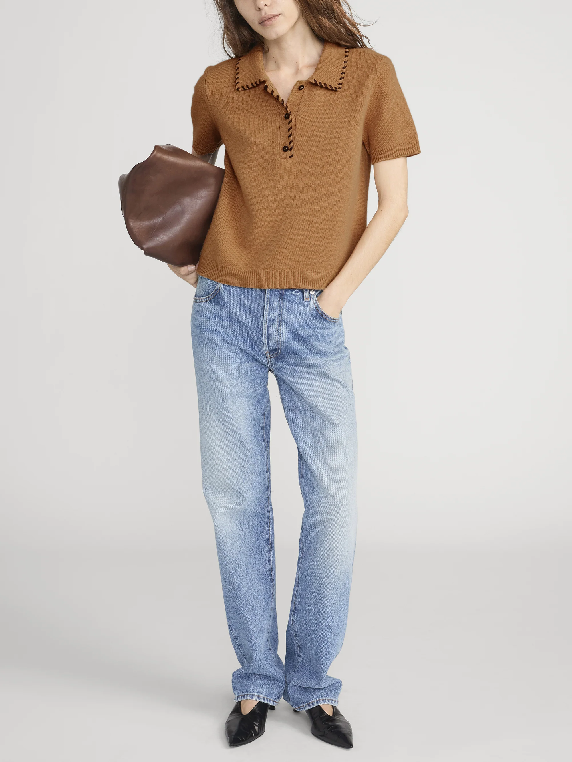 The Leather Stitch Polo -- Camel - Image 2