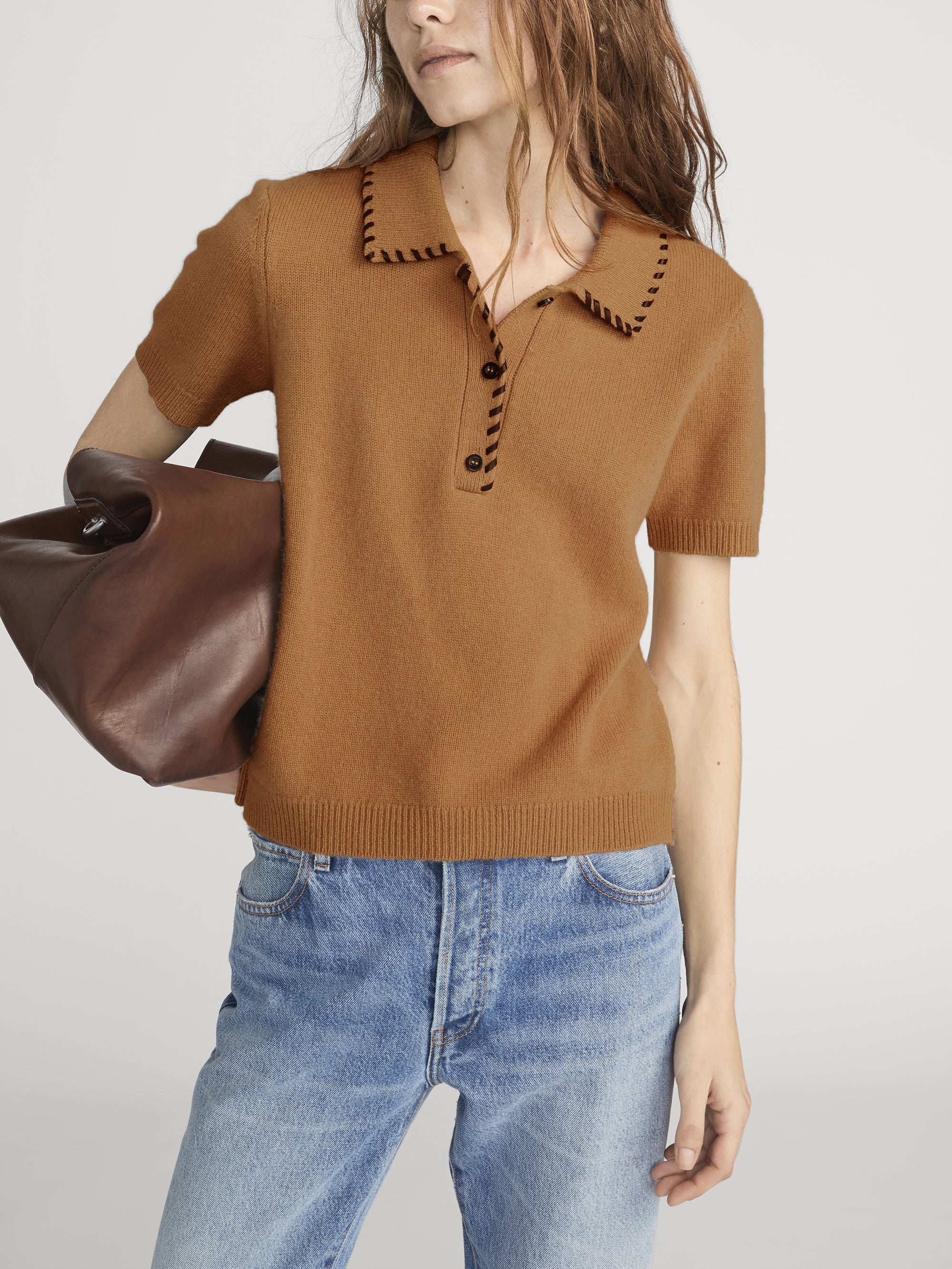 The Leather Stitch Polo -- Camel - Image 3