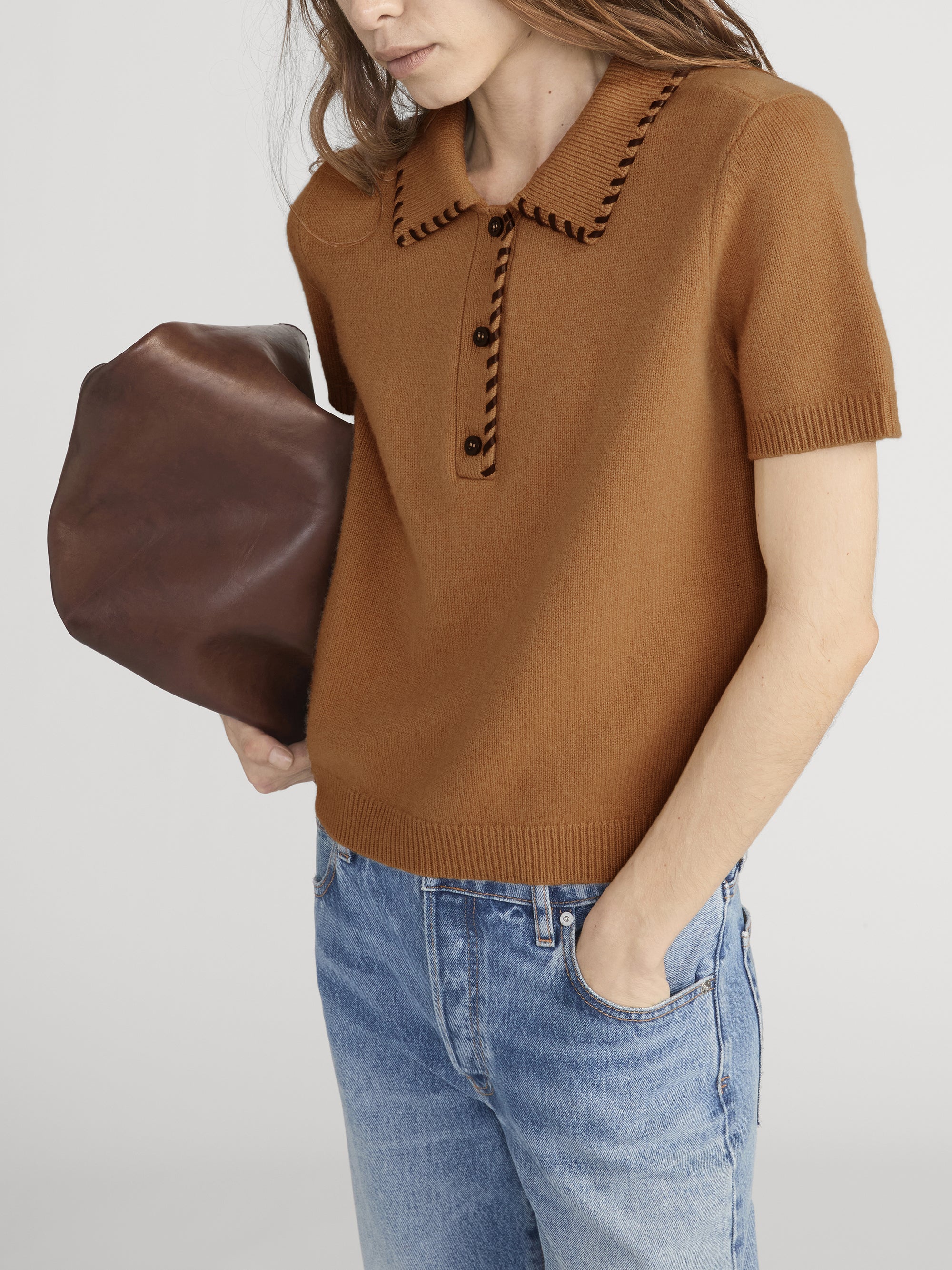 The Leather Stitch Polo -- Camel - Image 4