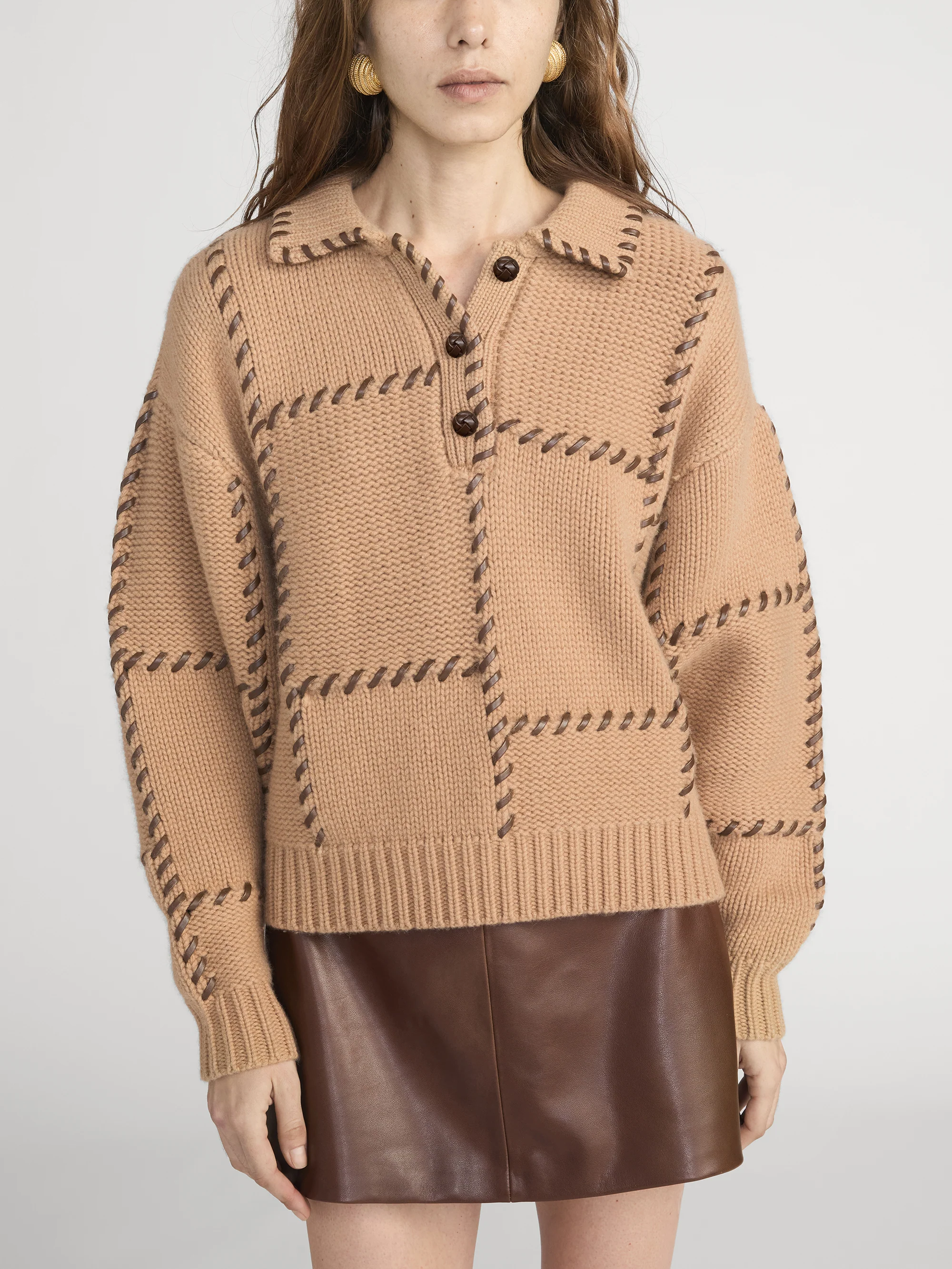 The Leather Stitch Sweater -- Camel - Image 3