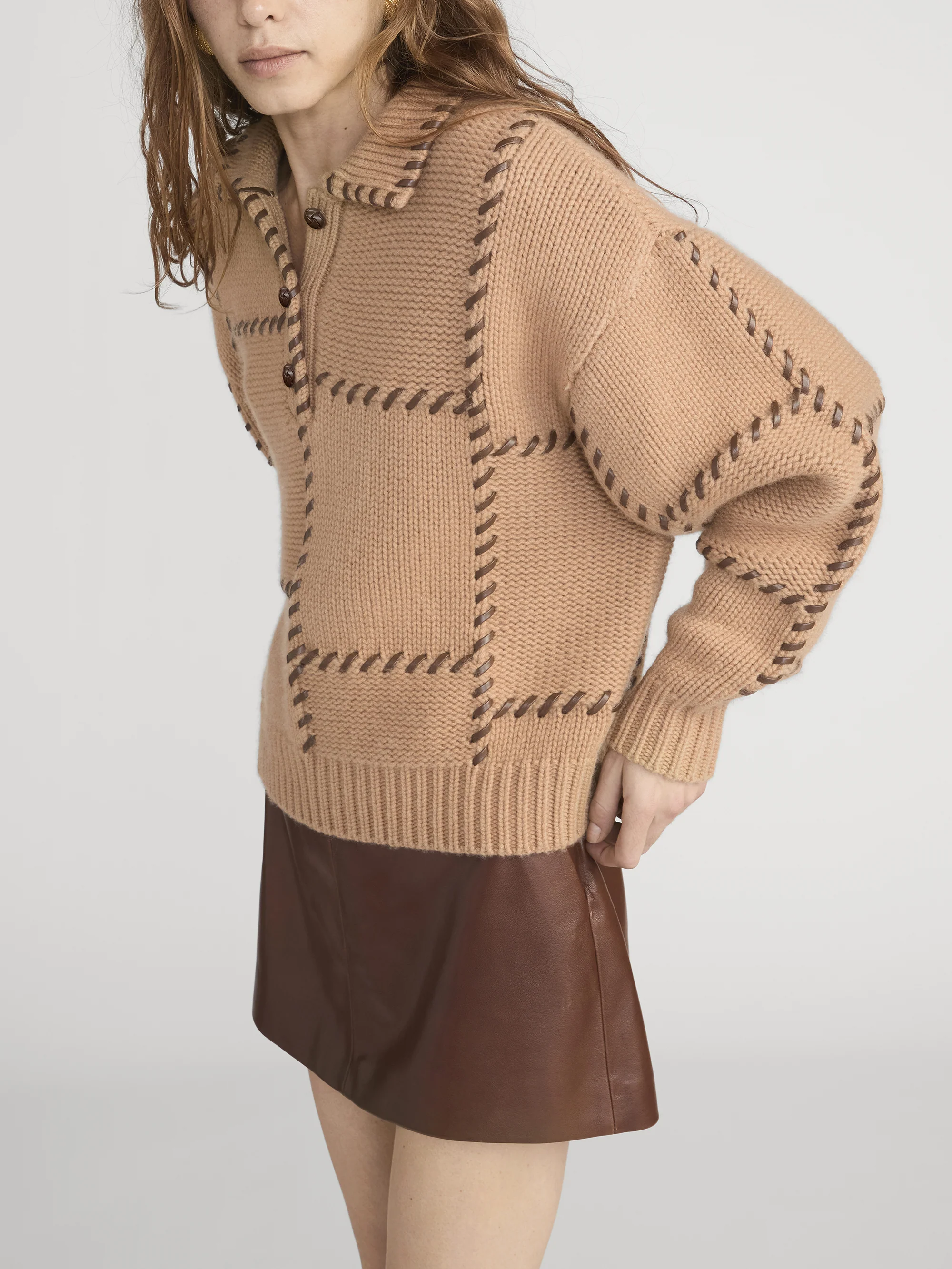 The Leather Stitch Sweater -- Camel - Image 4