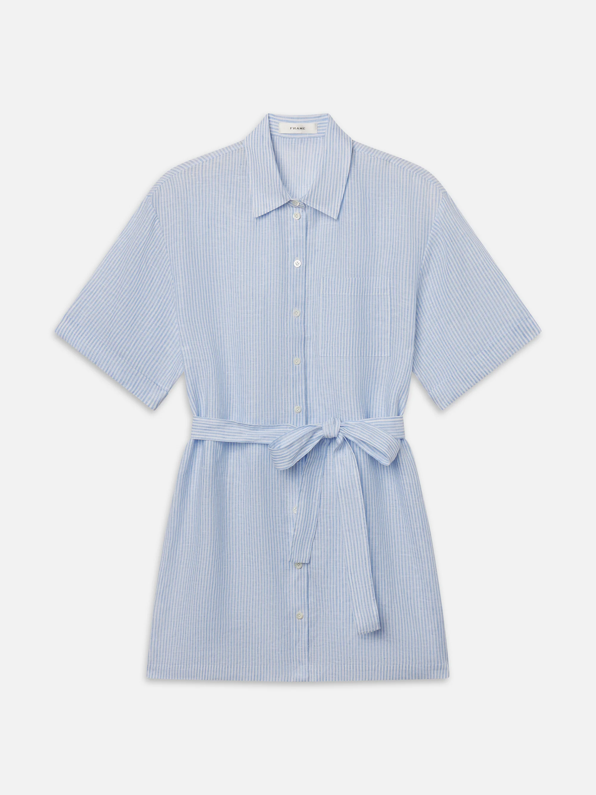 The Linen Belted Dress Chambray -- Blue Multi