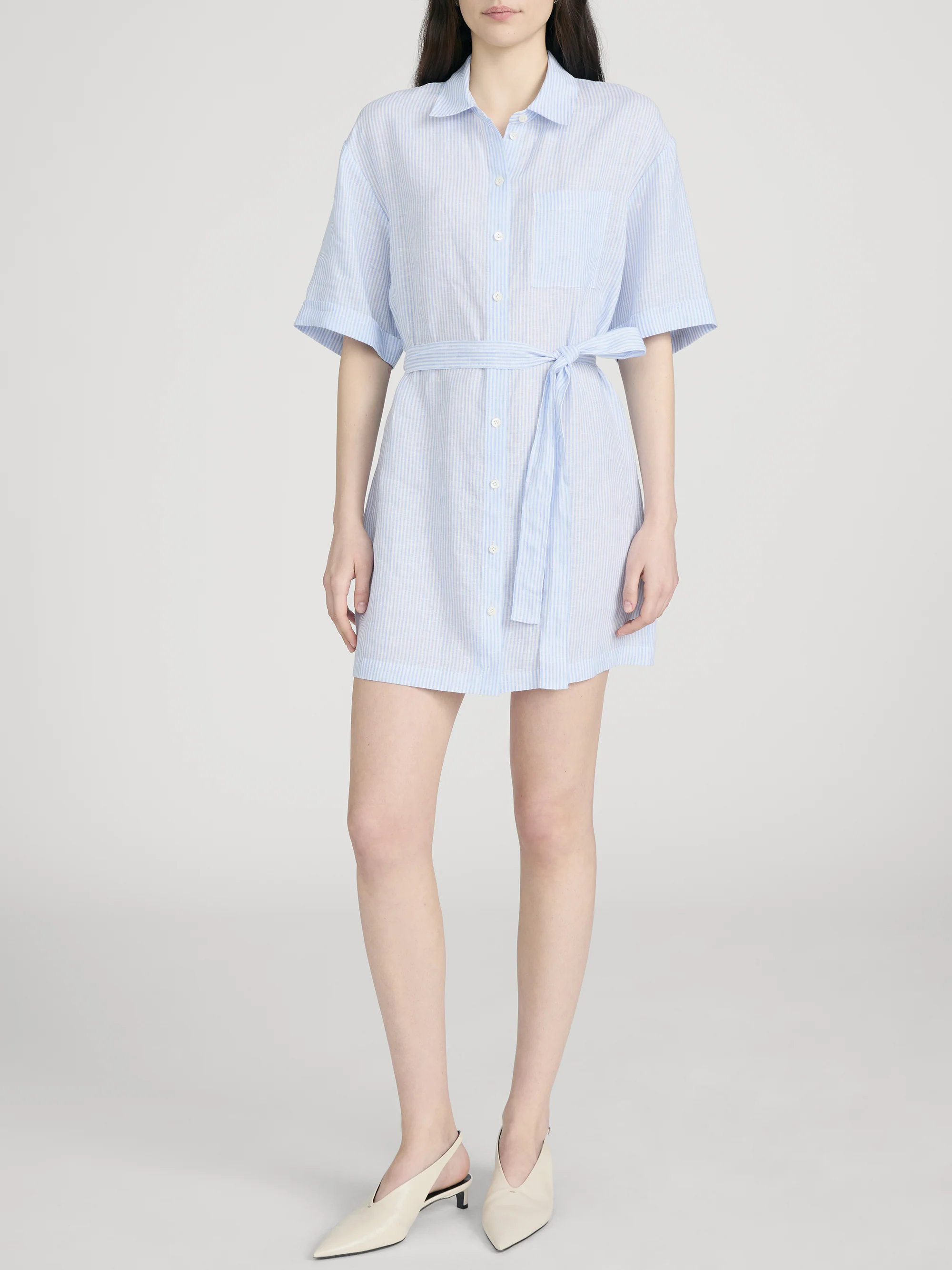 The Linen Belted Dress Chambray -- Blue Multi - Image 2