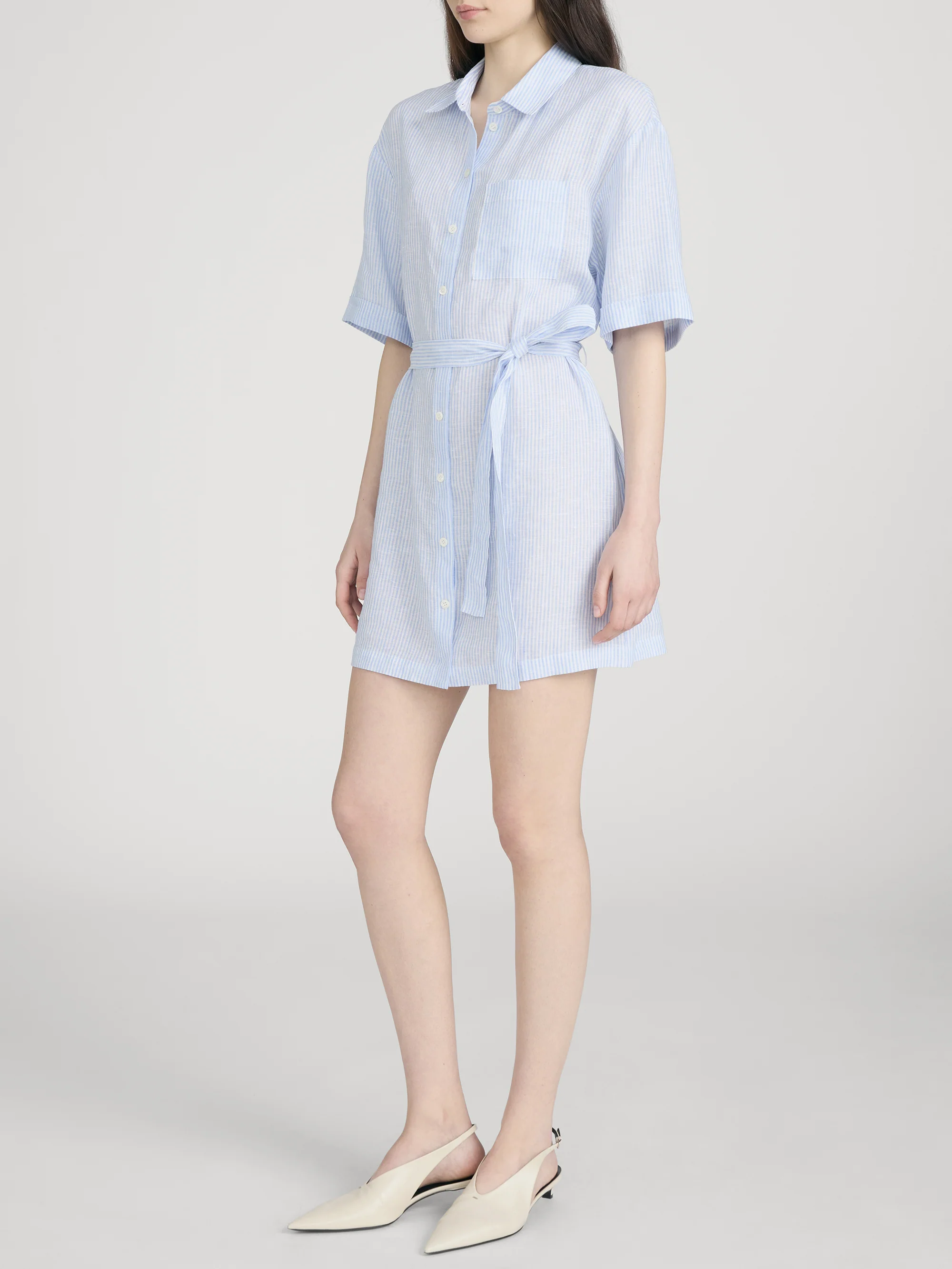 The Linen Belted Dress Chambray -- Blue Multi - Image 3
