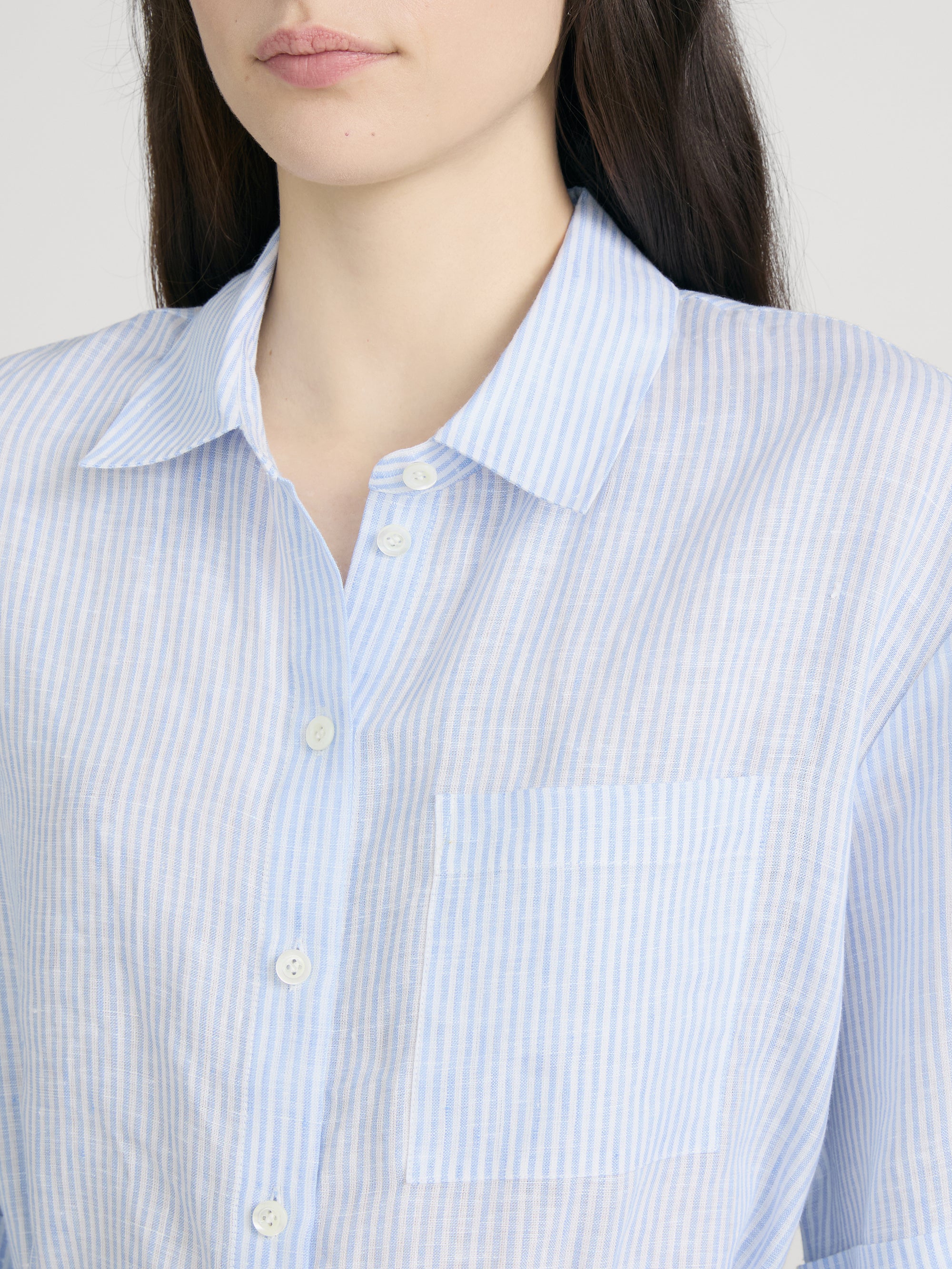 The Linen Belted Dress Chambray -- Blue Multi - Image 4
