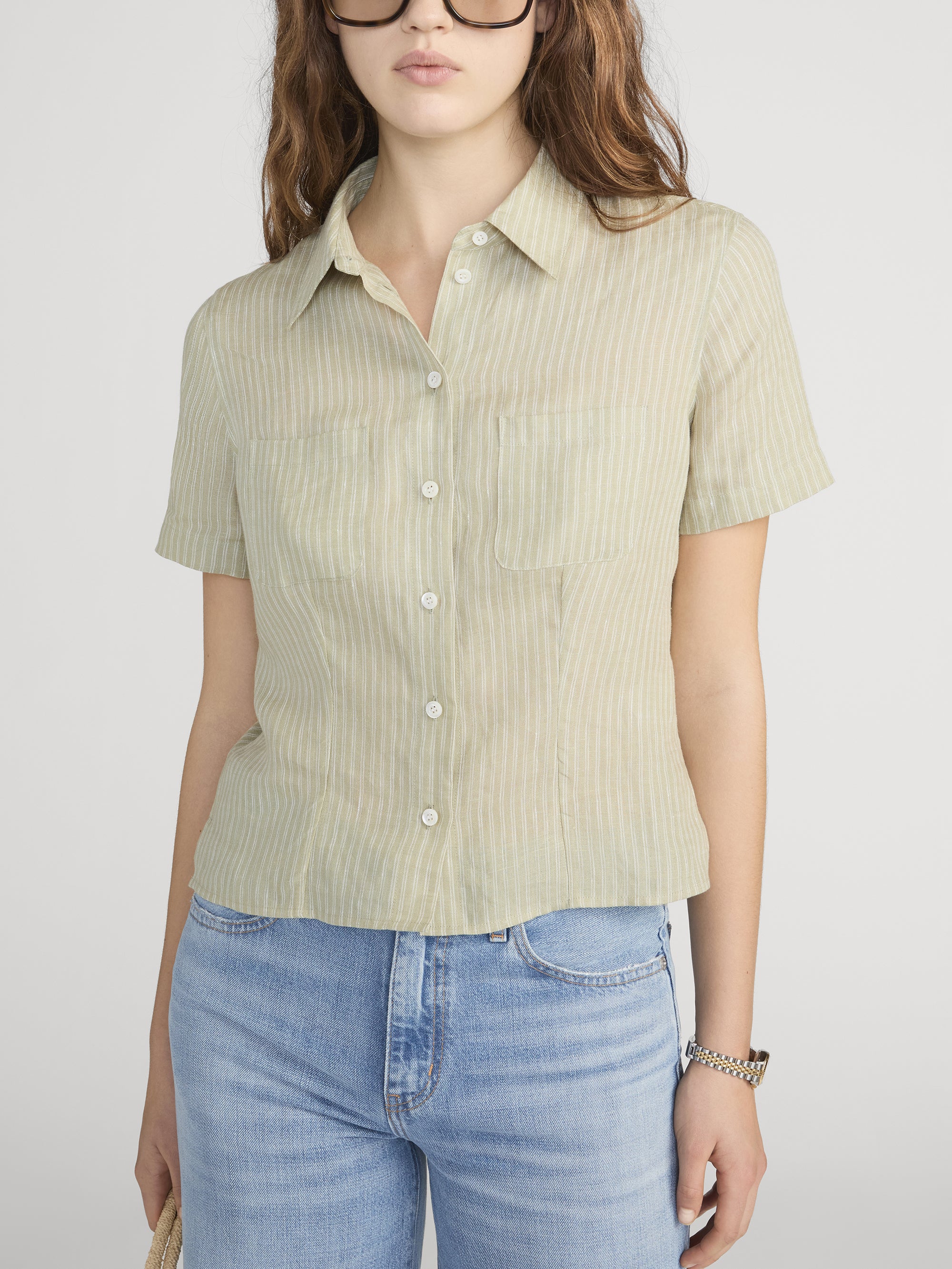 The Linen Seaside Shirt -- Sage Multi - Image 3