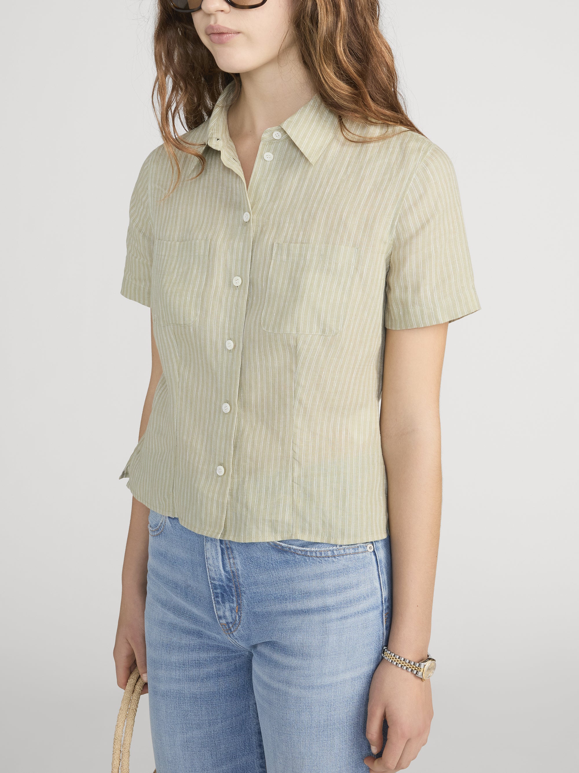 The Linen Seaside Shirt -- Sage Multi - Image 4
