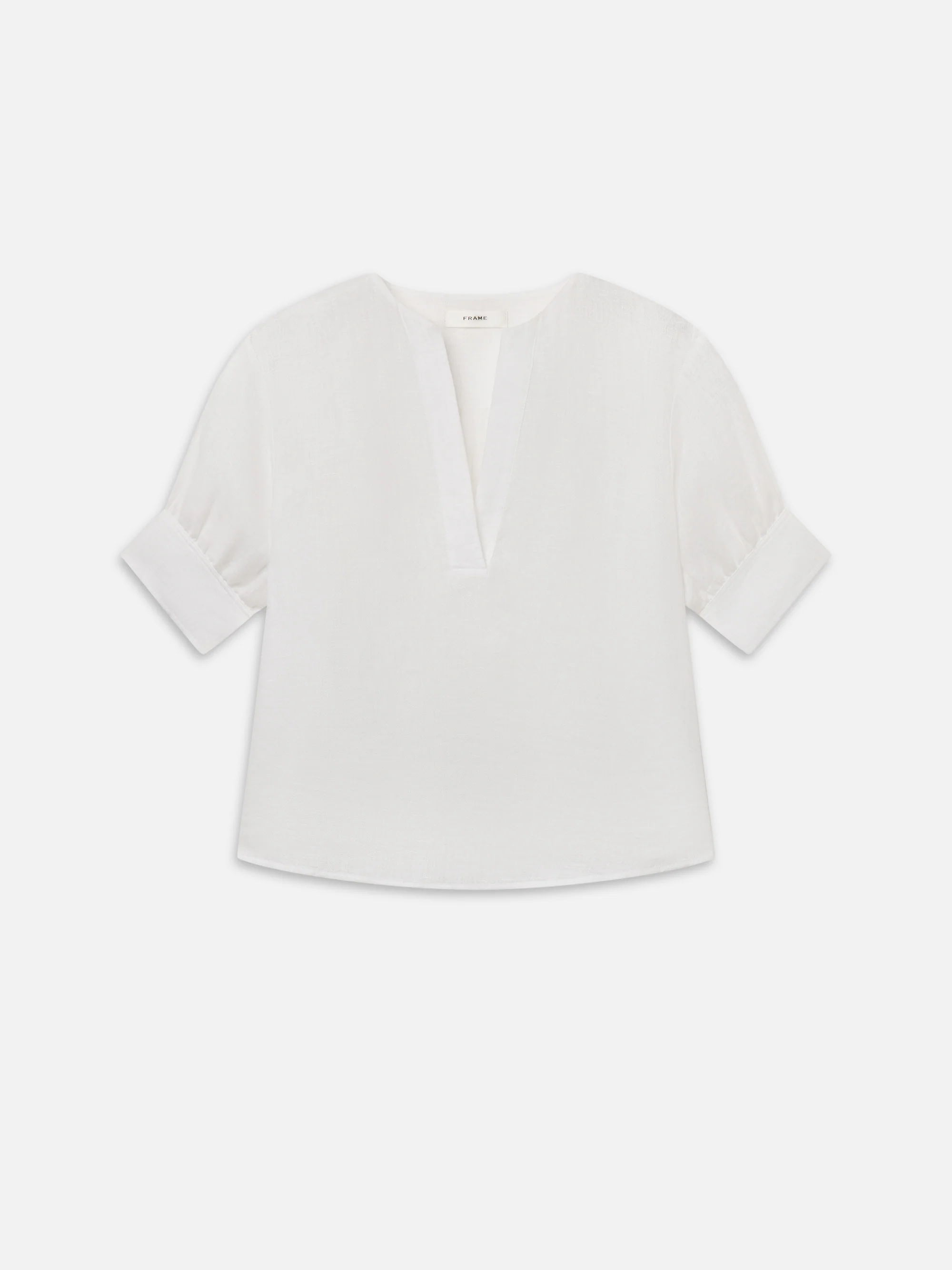 The Linen V-Neck Popover Top -- White