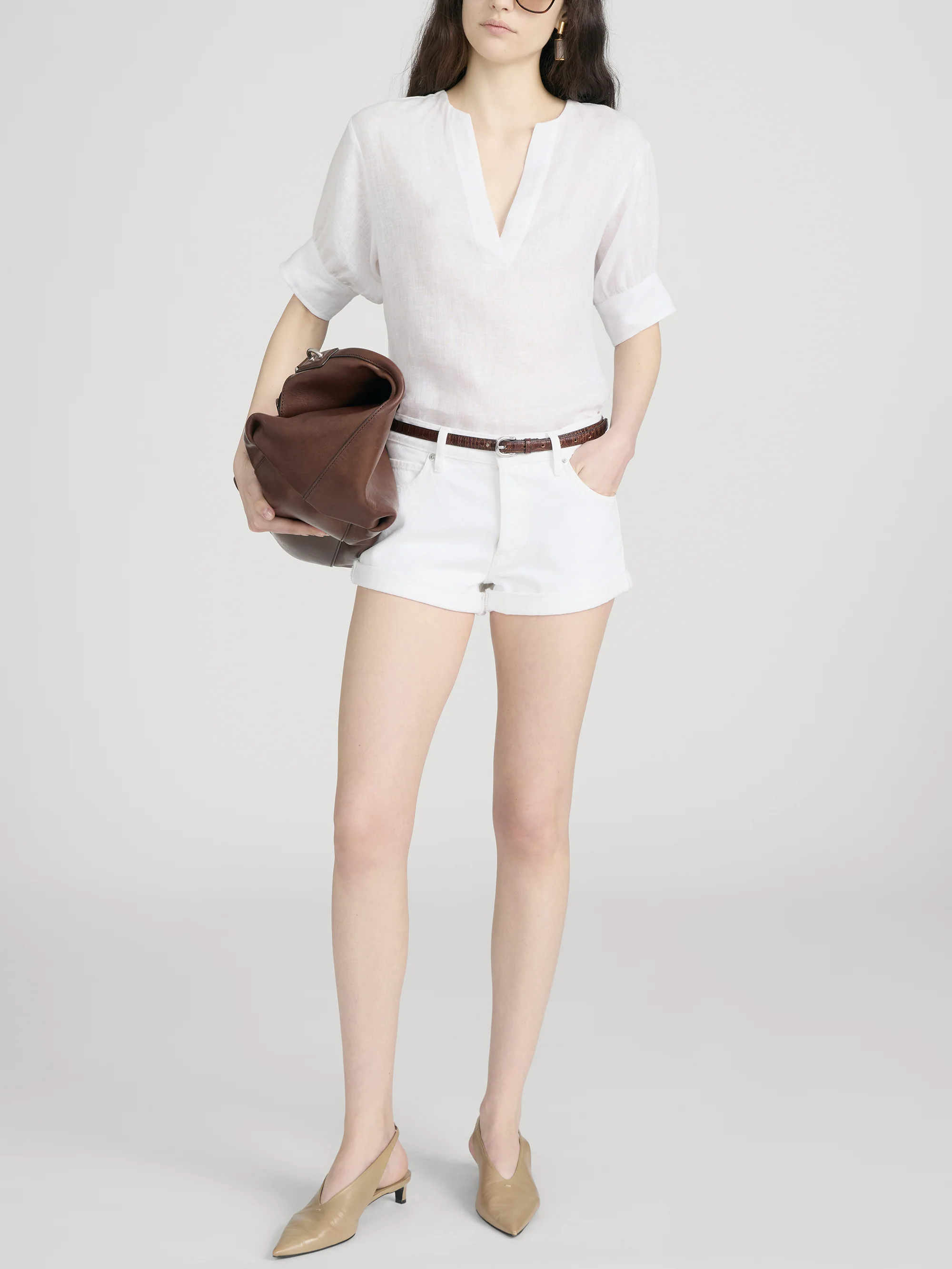 The Linen V-Neck Popover Top -- White - Image 2