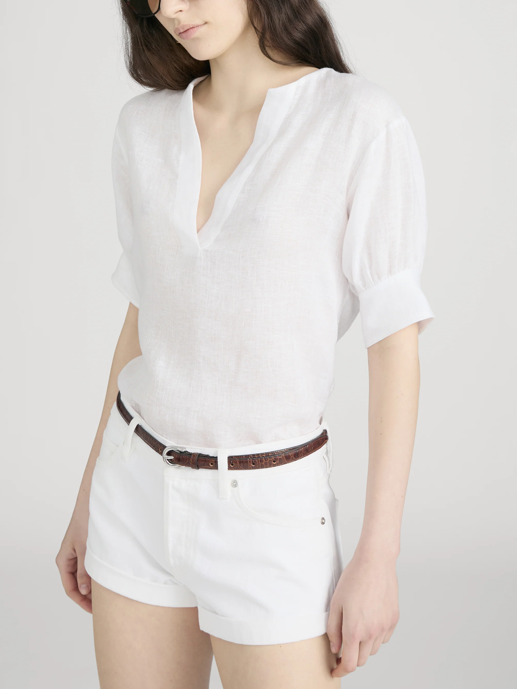The Linen V-Neck Popover Top -- White - Image 4