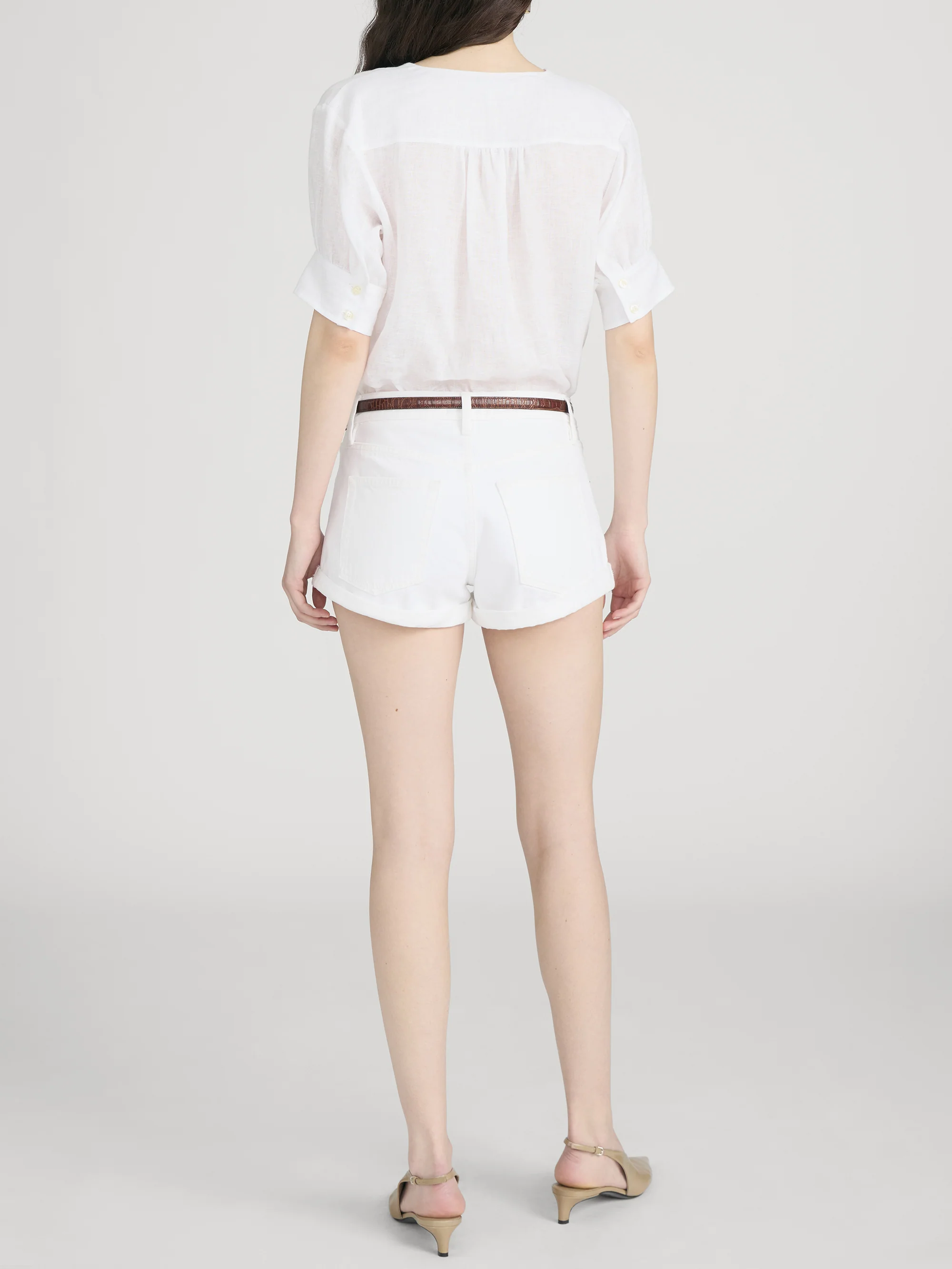 The Linen V-Neck Popover Top -- White - Image 6