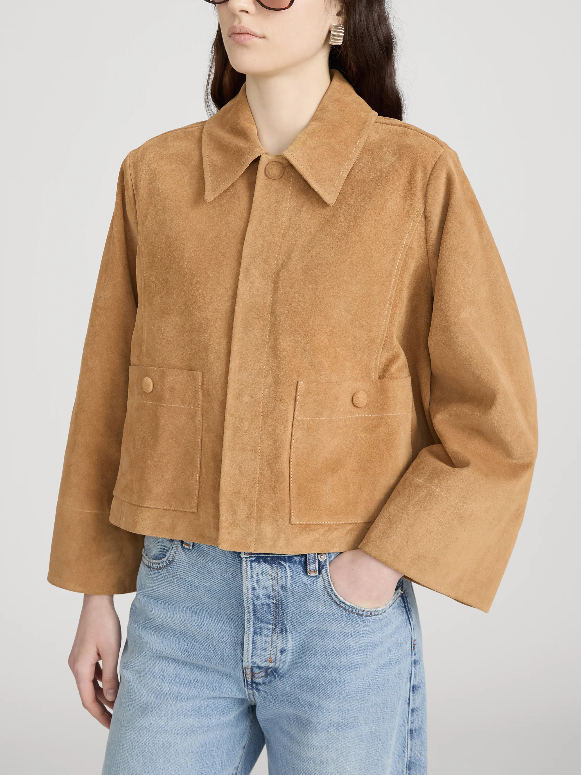 The Mini Suede Swing Jacket -- Light Camel - Image 3