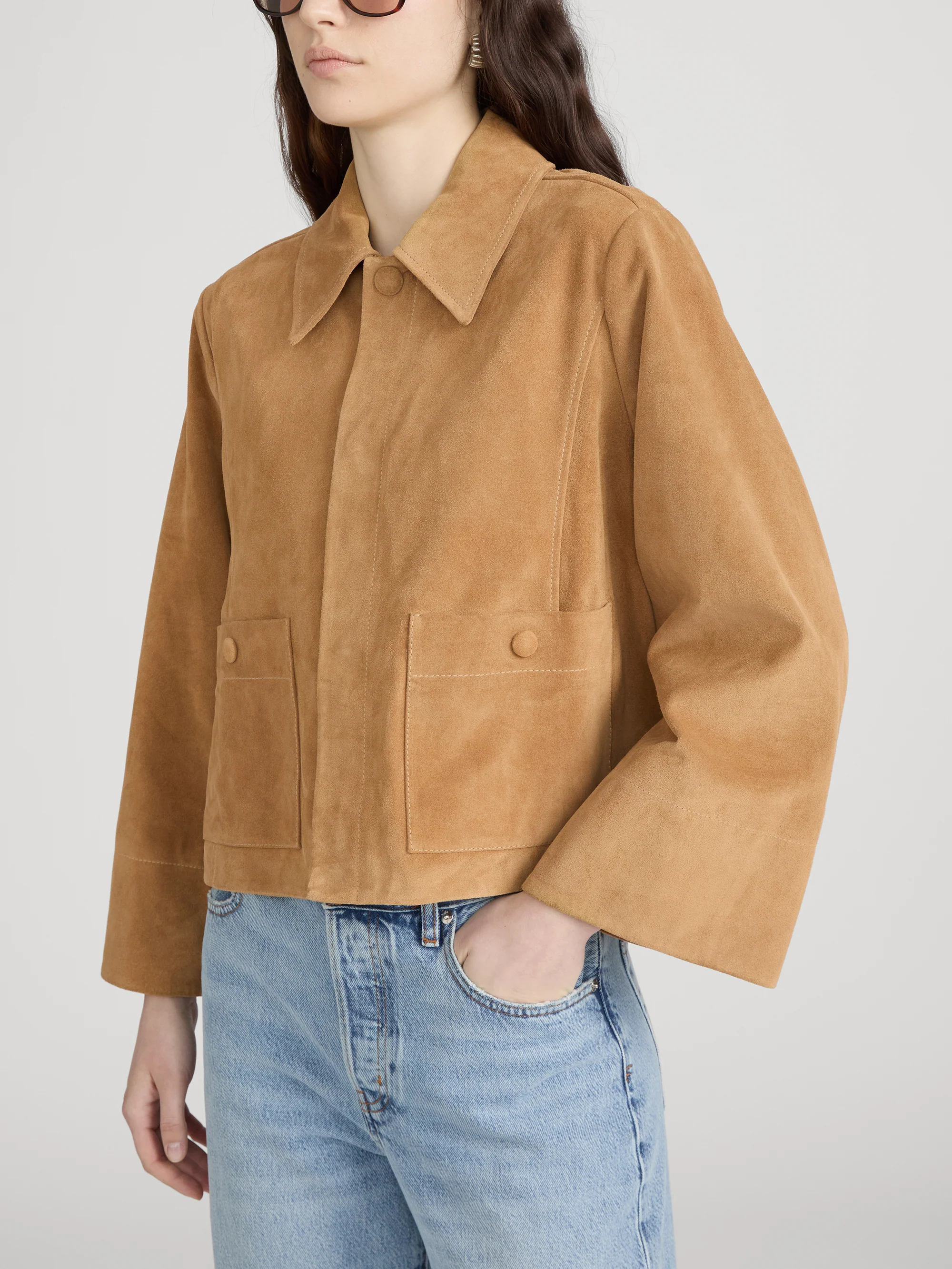The Mini Suede Swing Jacket -- Light Camel - Image 4
