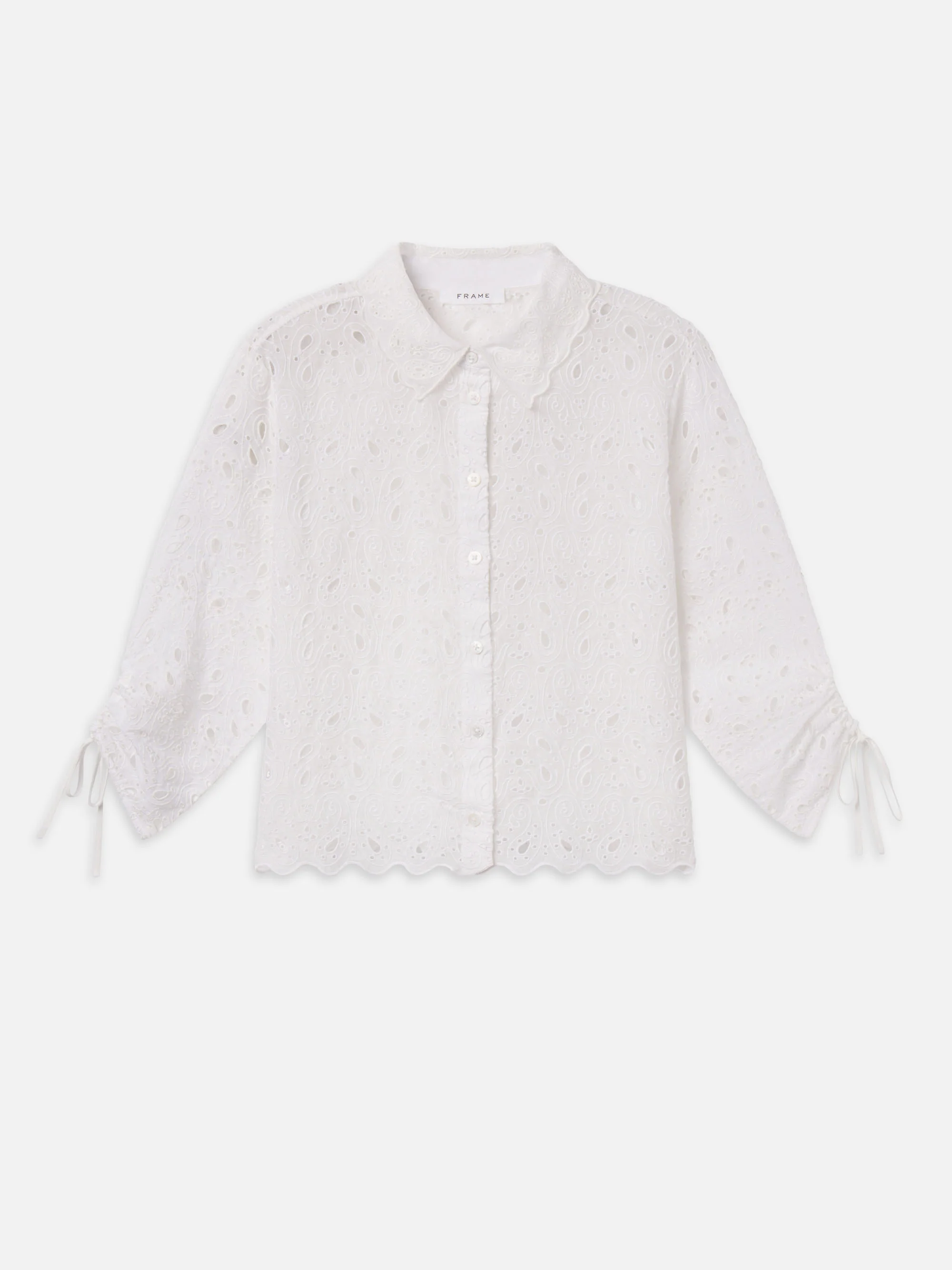 The Paisley Eyelet Cinch Sleeve Shirt -- White