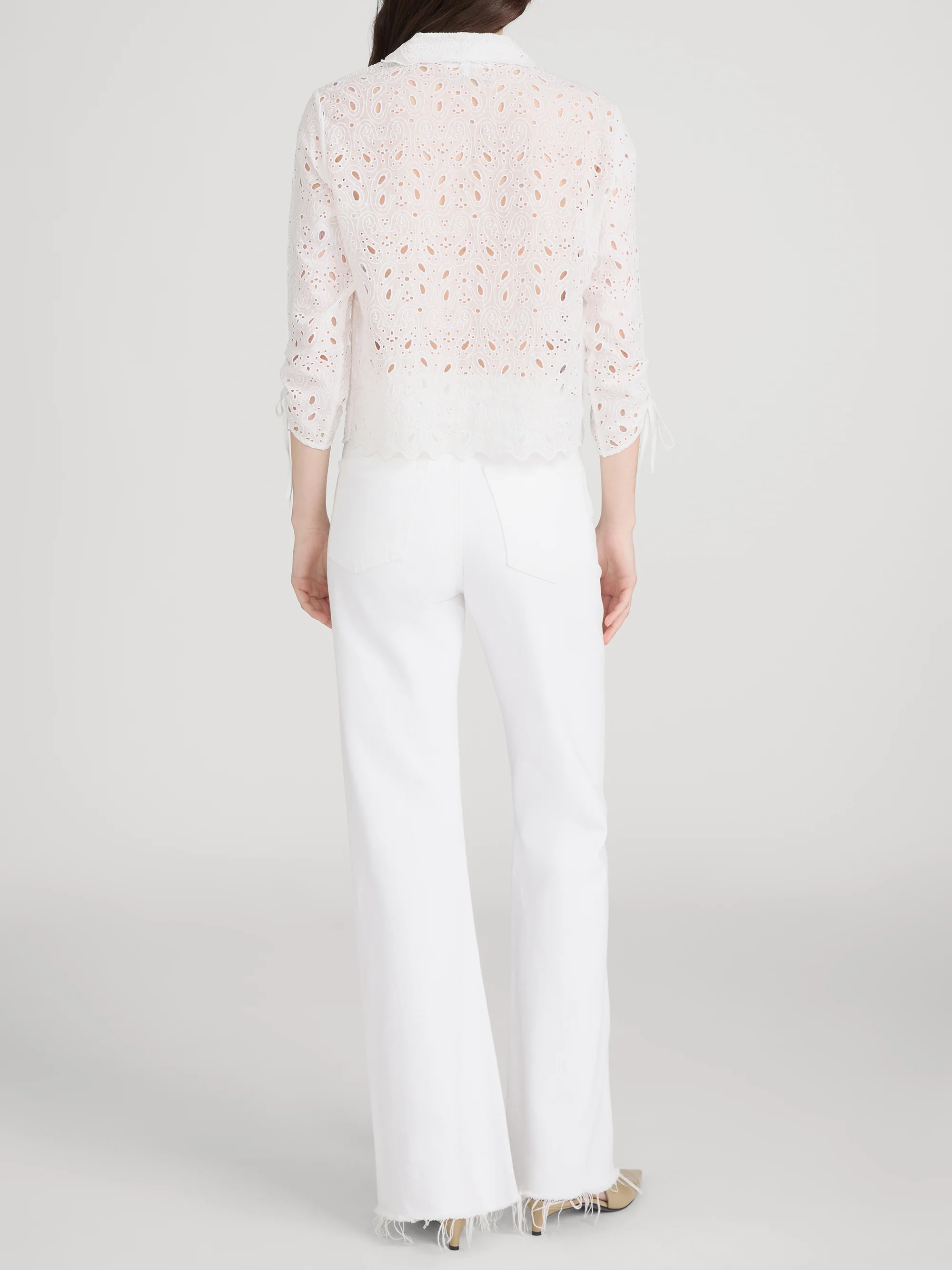 The Paisley Eyelet Cinch Sleeve Shirt -- White - Image 6