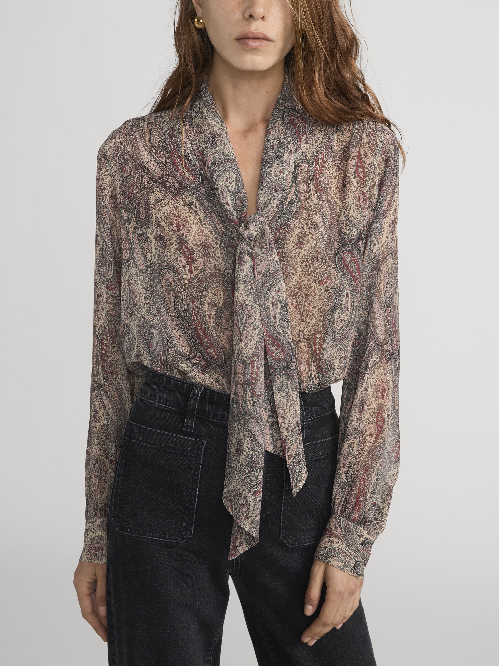 The Paisley Silk Tie Blouse -- Ecru Multi - Image 3
