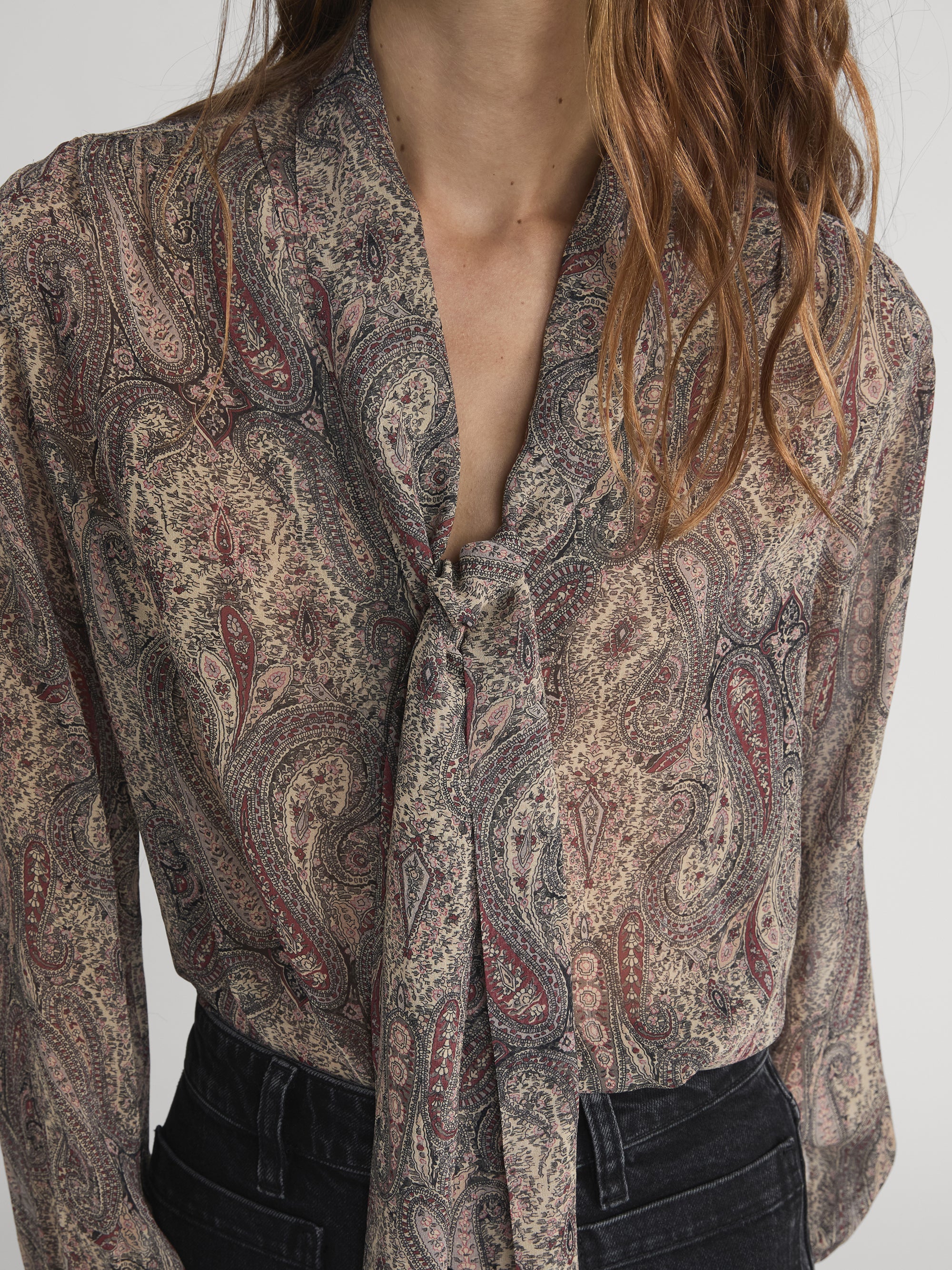 The Paisley Silk Tie Blouse -- Ecru Multi - Image 4
