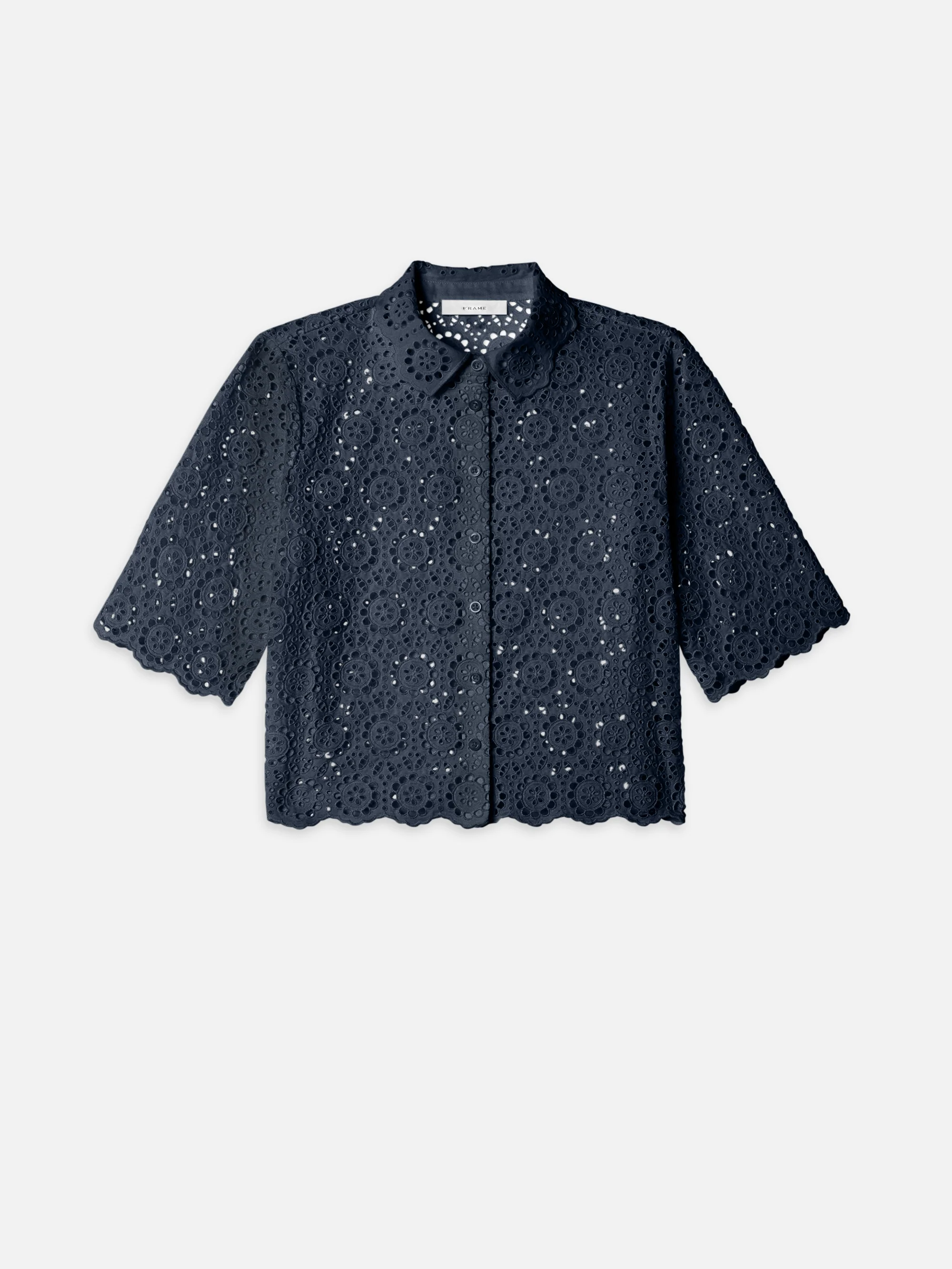 The Petal Eyelet Shirt -- Navy