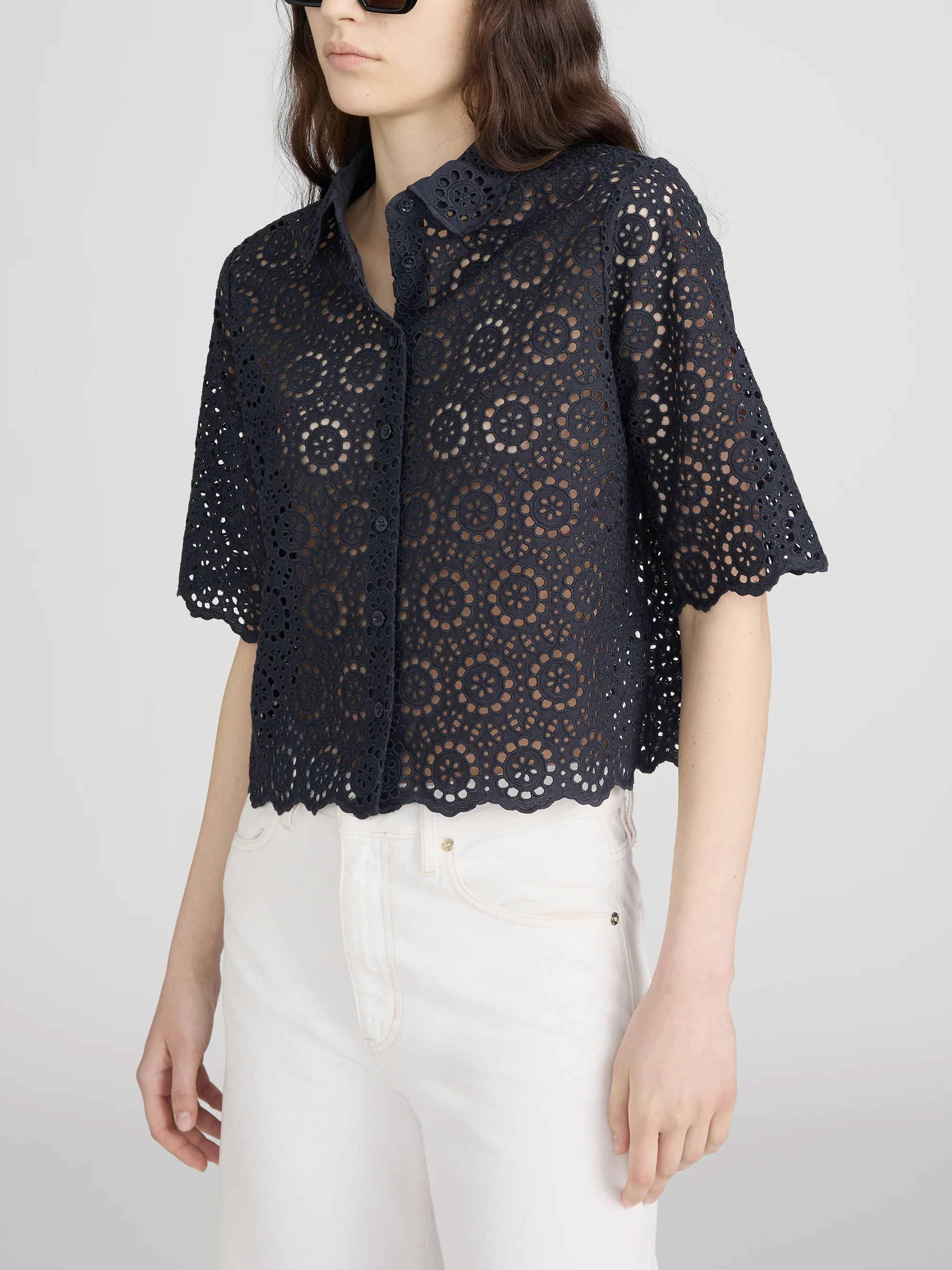 The Petal Eyelet Shirt -- Navy - Image 4