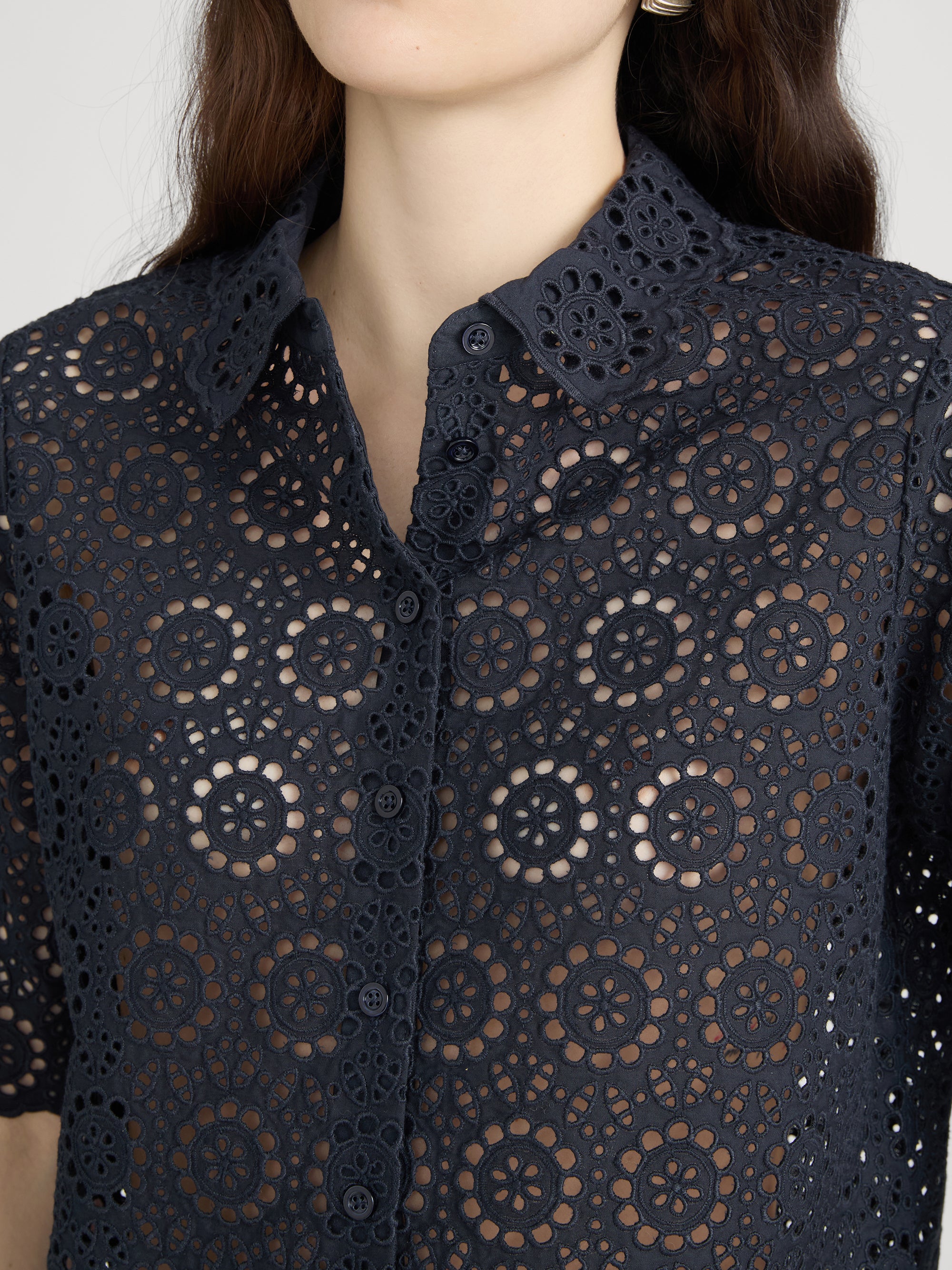 The Petal Eyelet Shirt -- Navy - Image 5