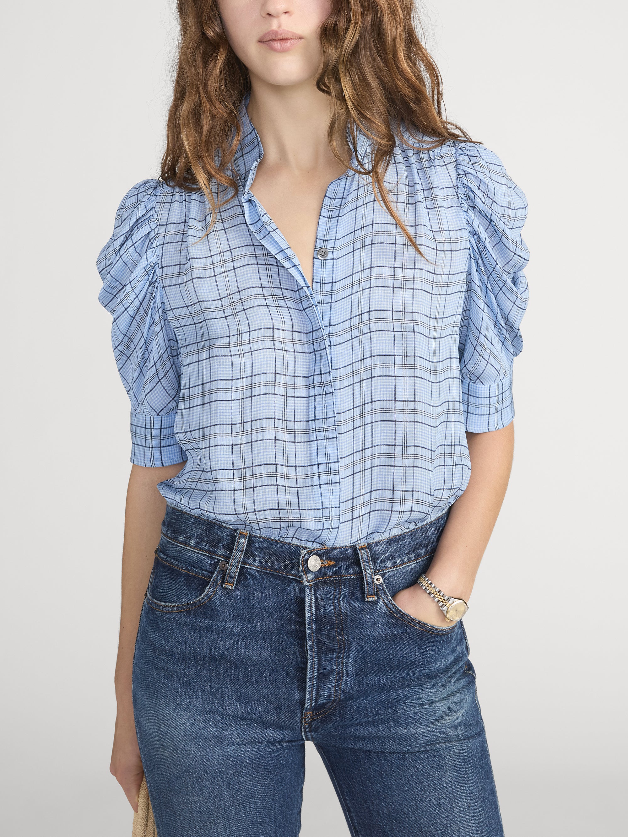 The Plaid Gillian Top -- Sky Blue Multi - Image 3