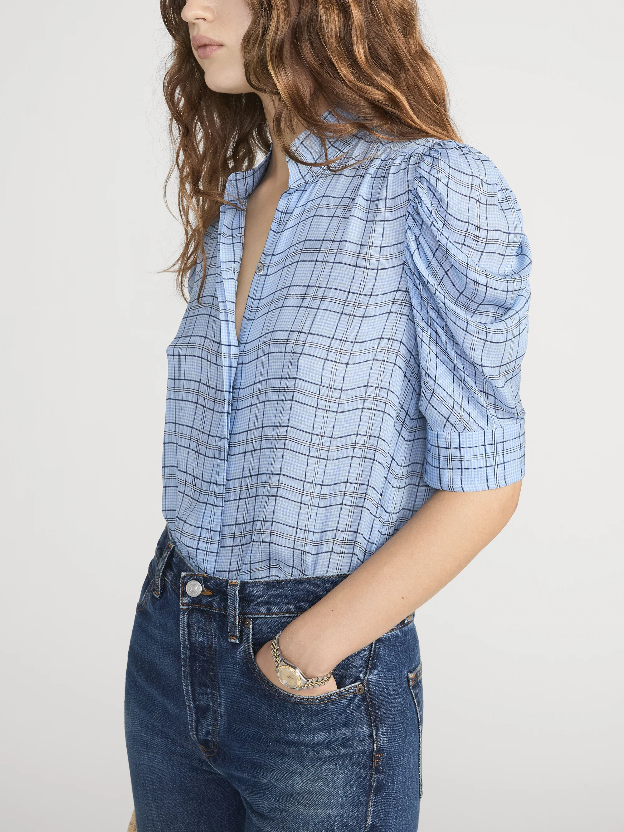 The Plaid Gillian Top -- Sky Blue Multi - Image 4