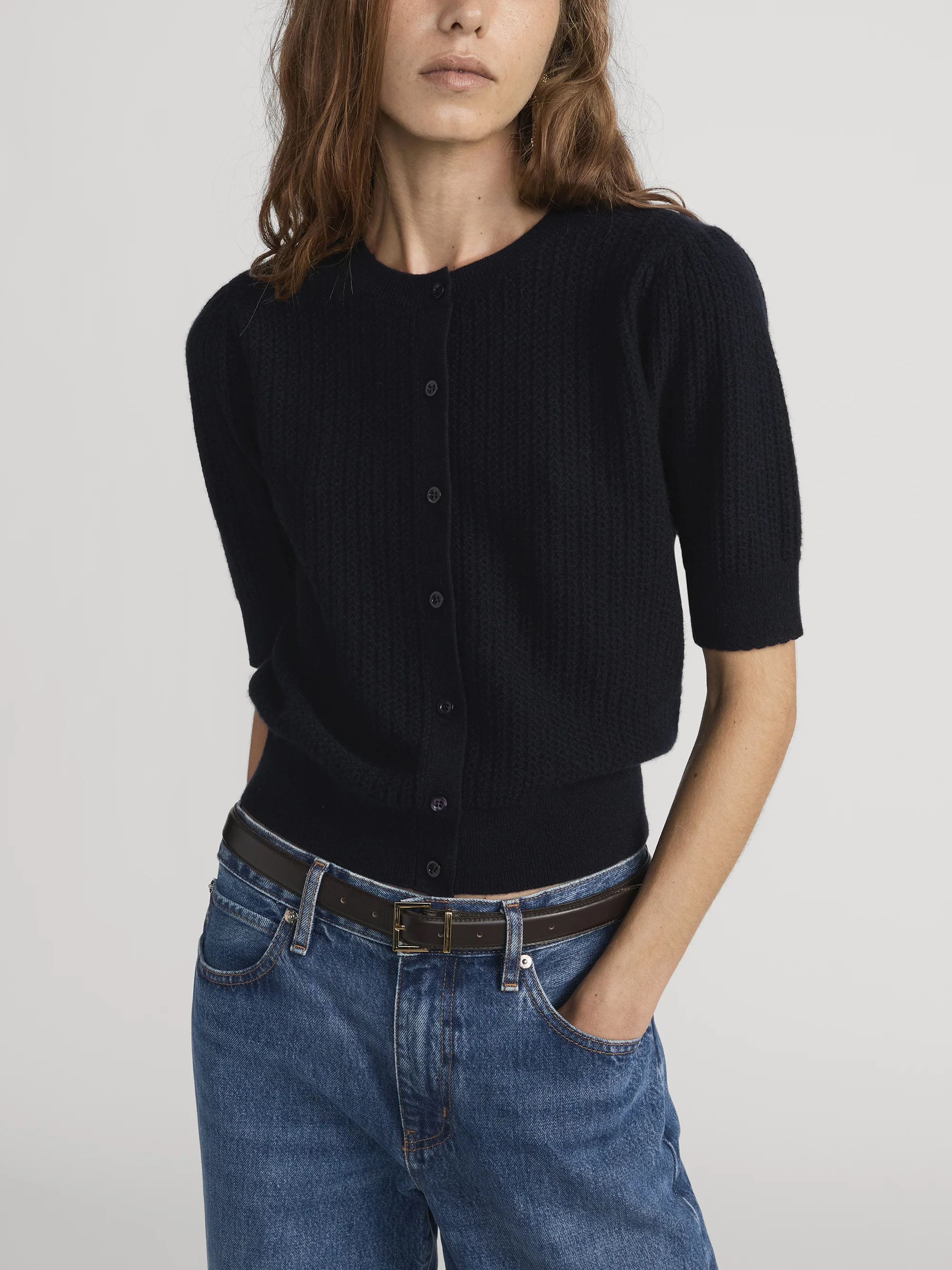 The Chain Pointelle Cardi -- Navy - Image 3