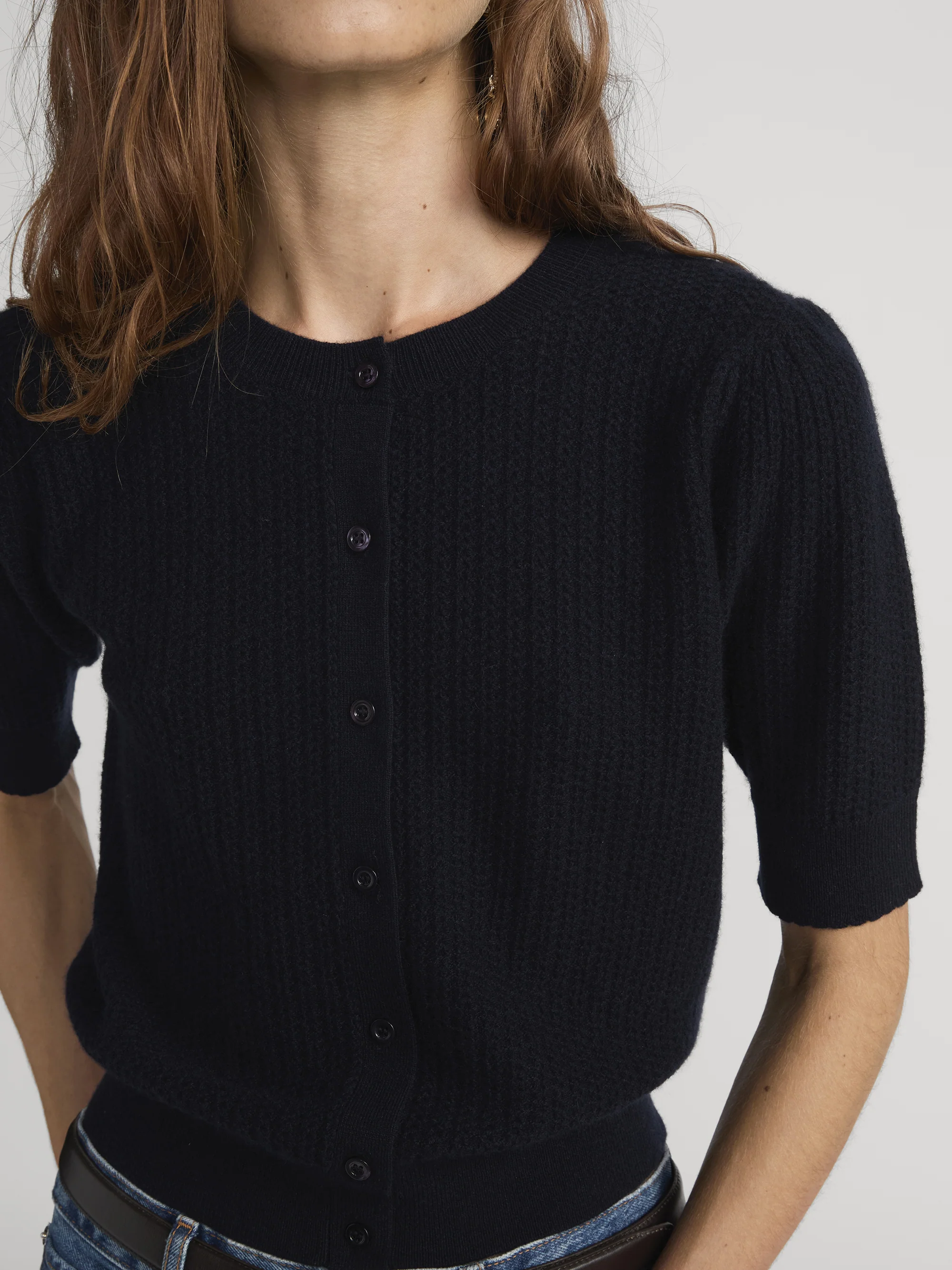 The Chain Pointelle Cardi -- Navy - Image 4