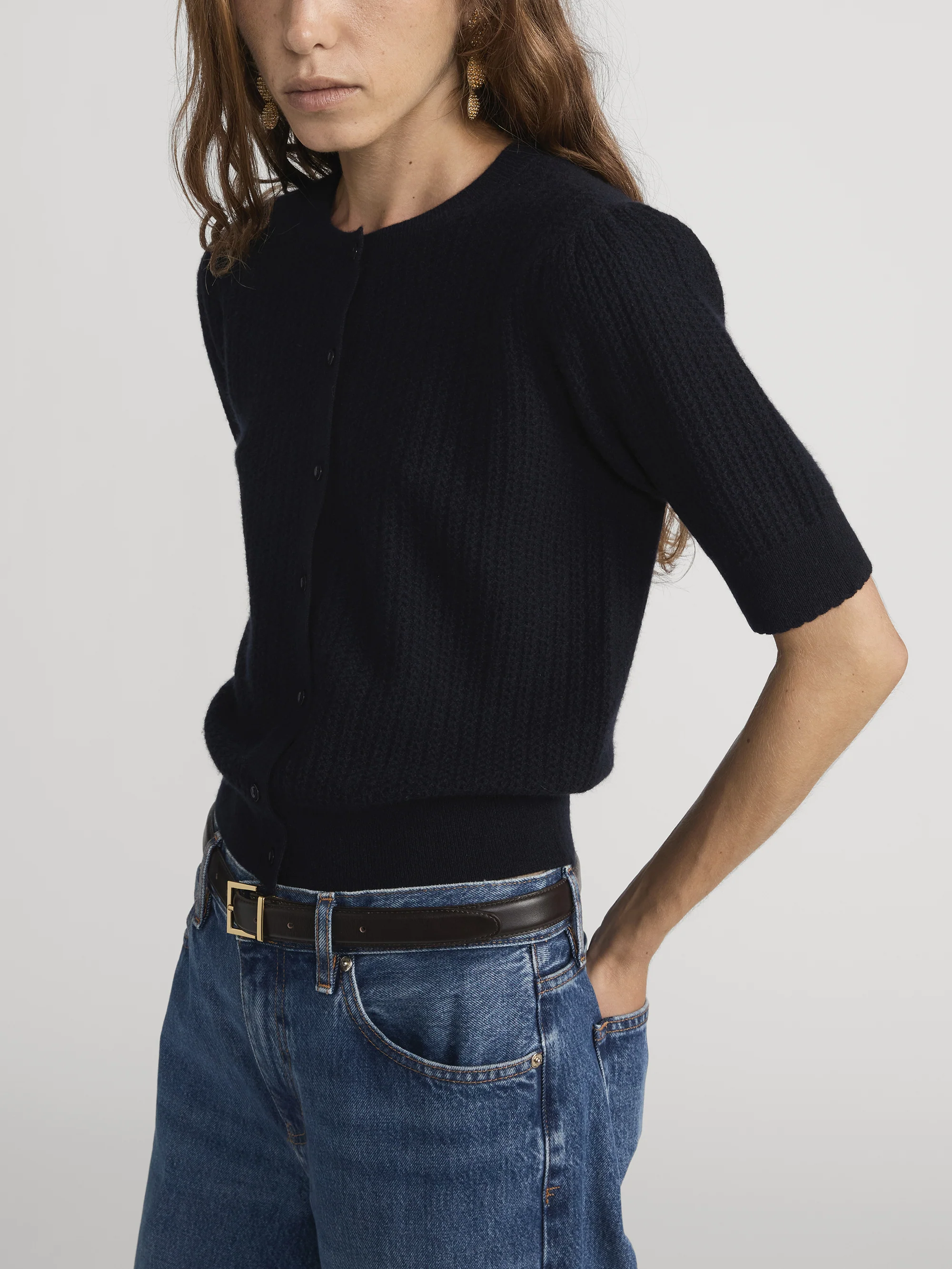 The Chain Pointelle Cardi -- Navy - Image 5