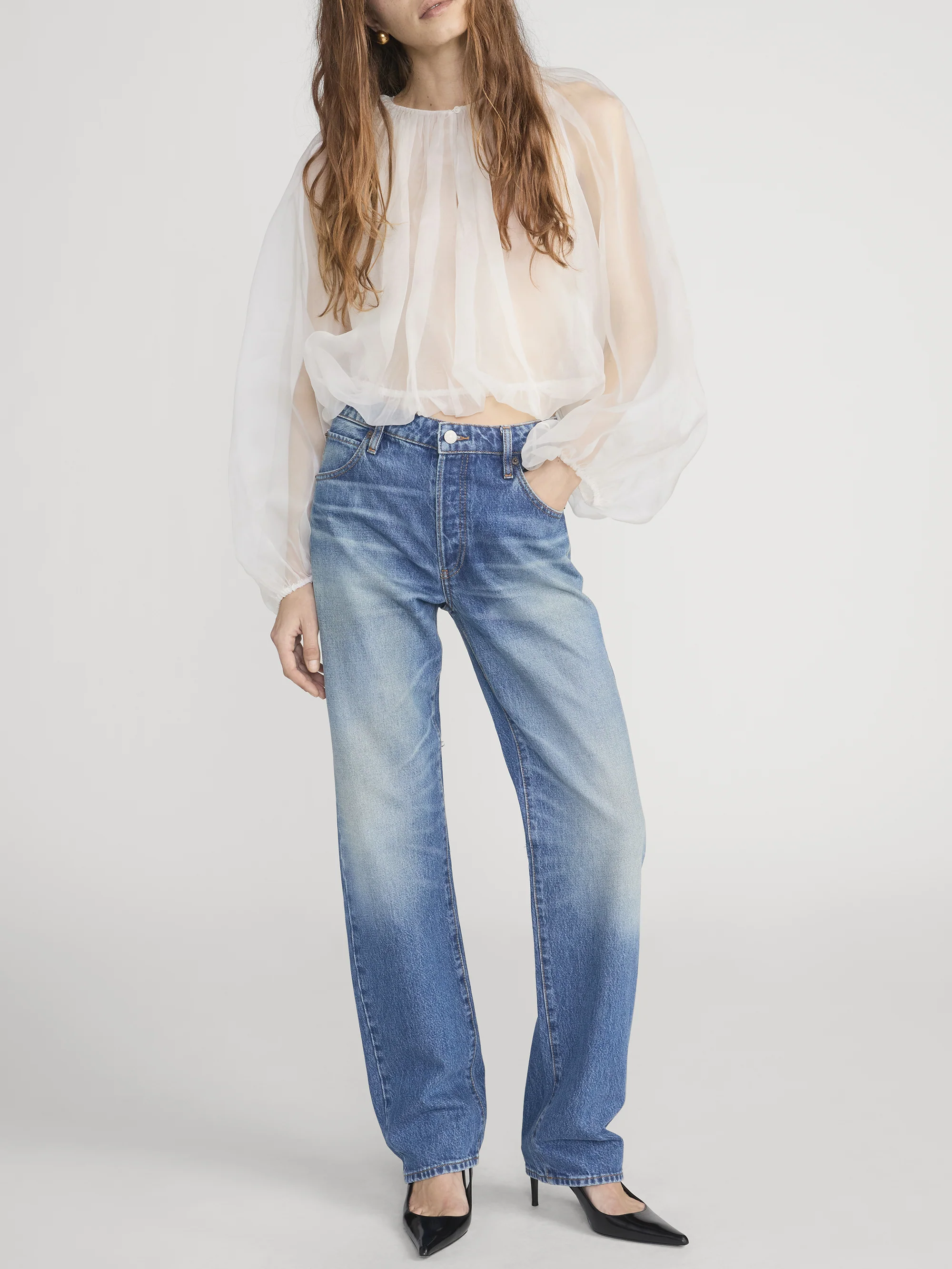The Sheer Balloon Blouse -- Cream - Image 2