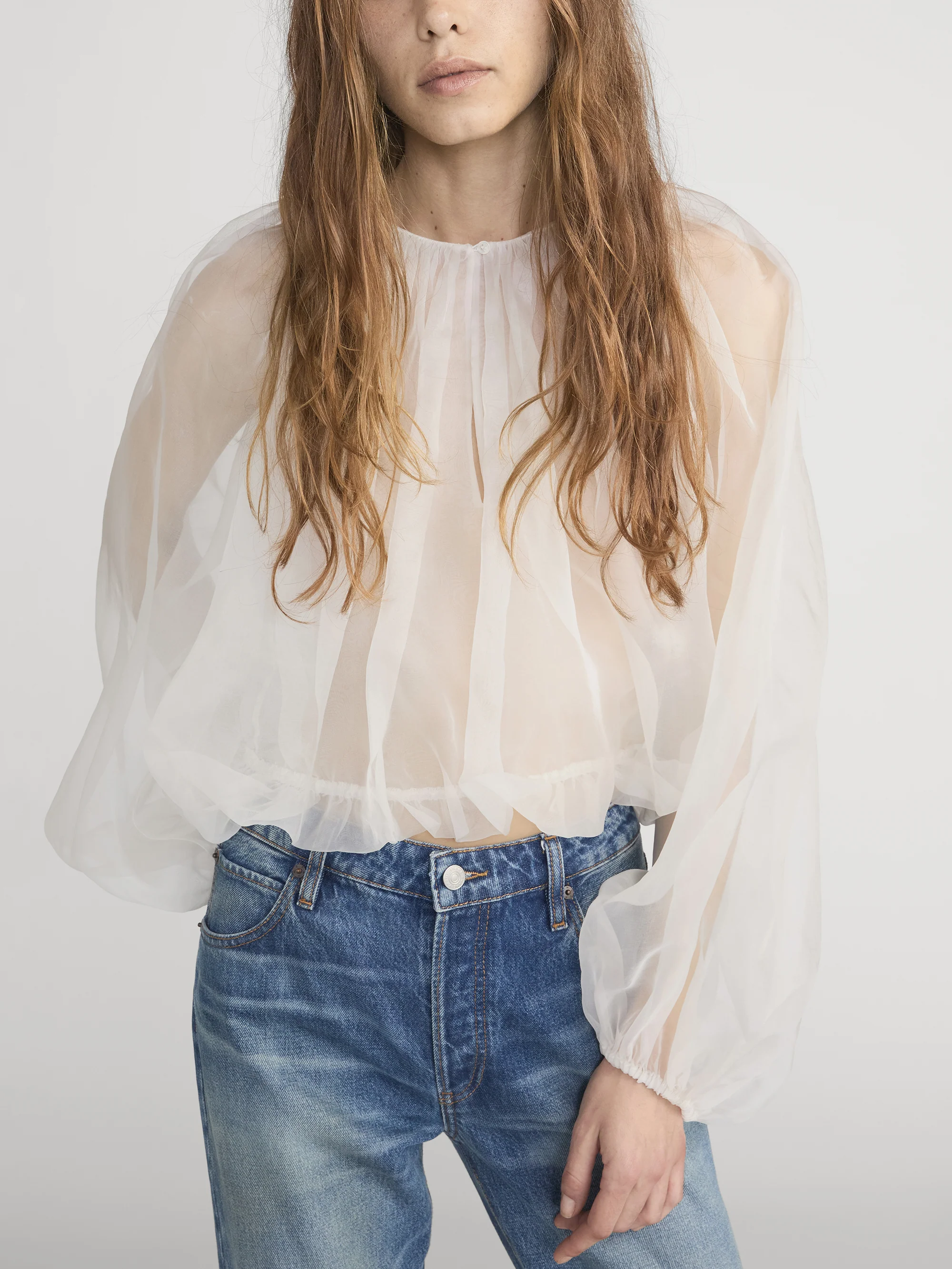 The Sheer Balloon Blouse -- Cream - Image 3