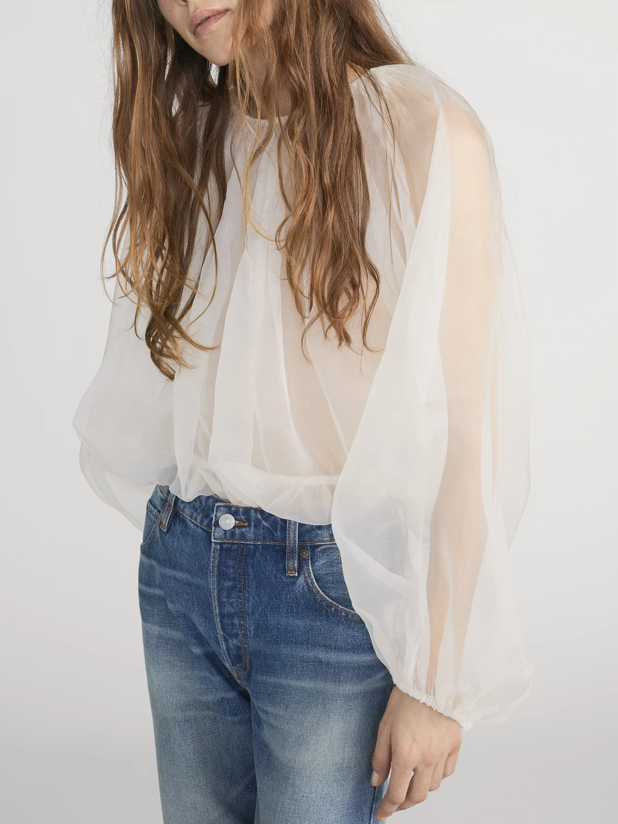 The Sheer Balloon Blouse -- Cream - Image 4