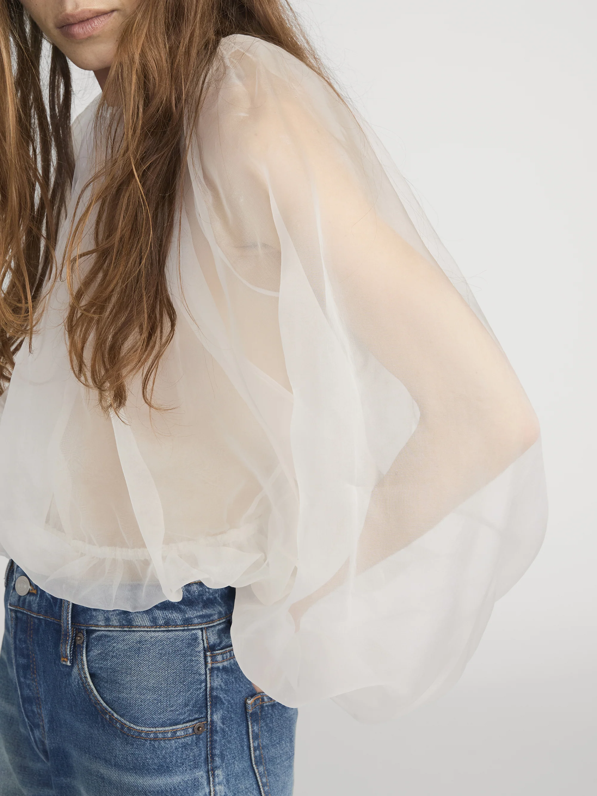 The Sheer Balloon Blouse -- Cream - Image 6