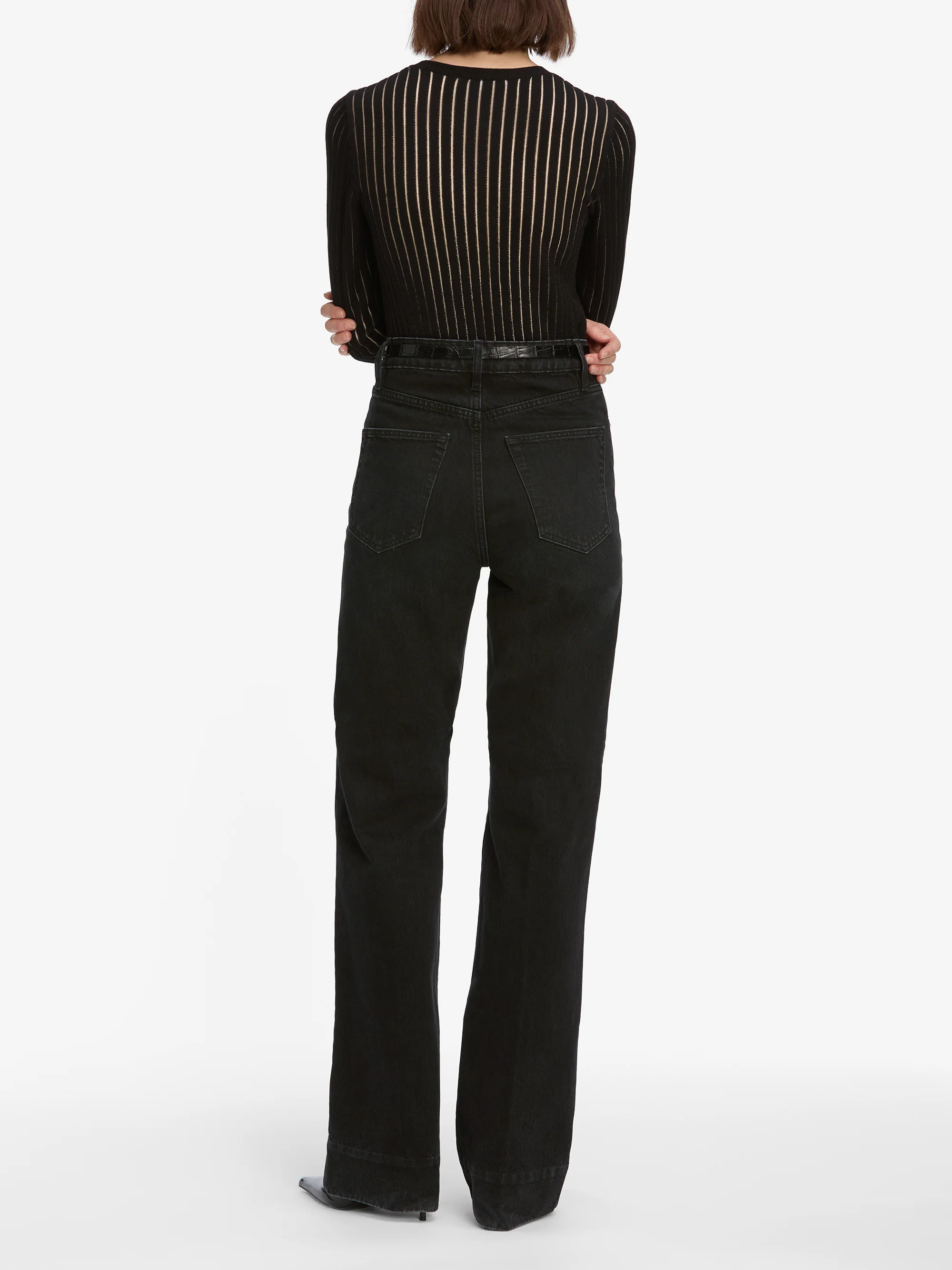 The Sheer Stripe Sweater -- Black - Image 5