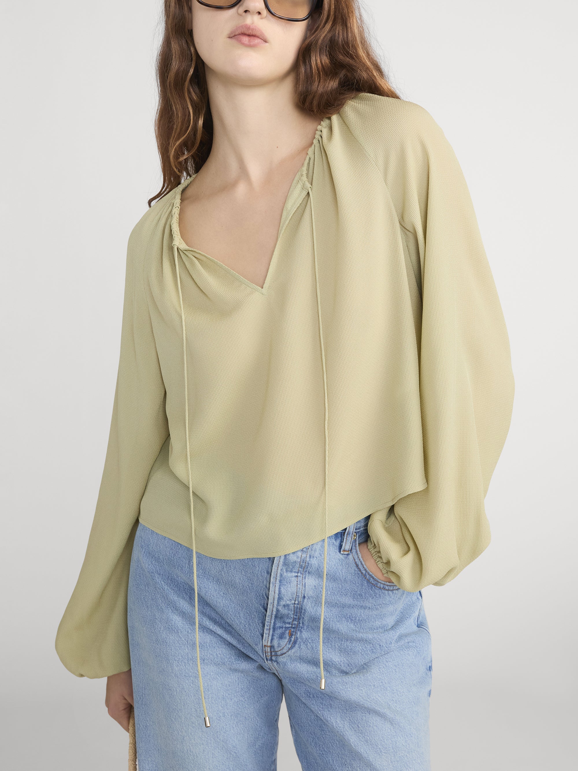 The Silk Balloon Blouse -- Soft Lime - Image 2