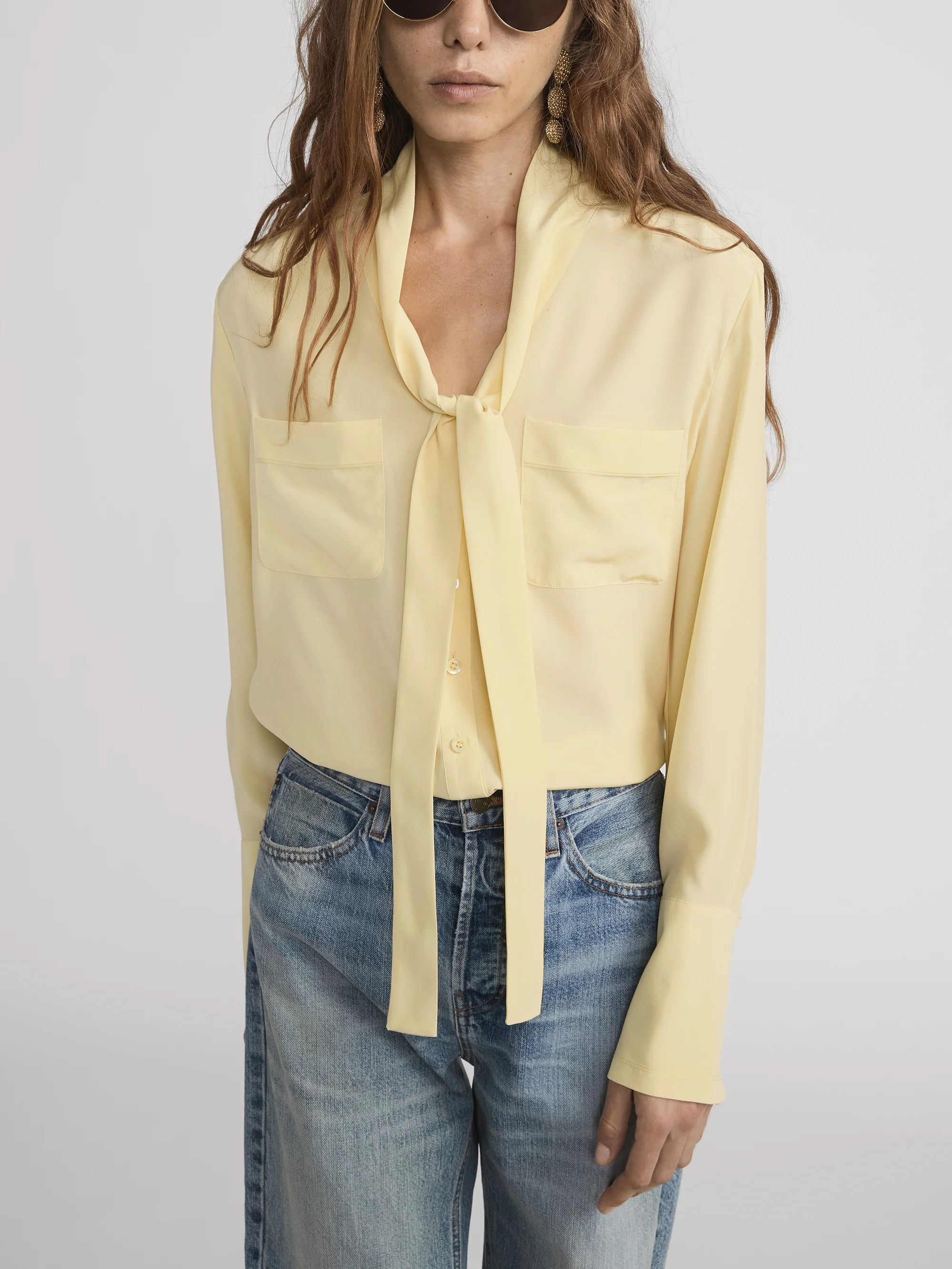 The Silk Modern Tie Blouse -- Butter - Image 3