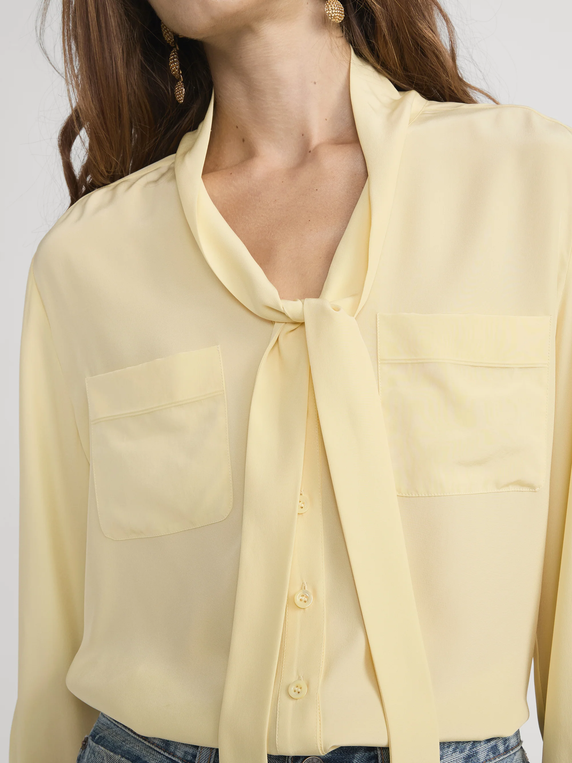 The Silk Modern Tie Blouse -- Butter - Image 4