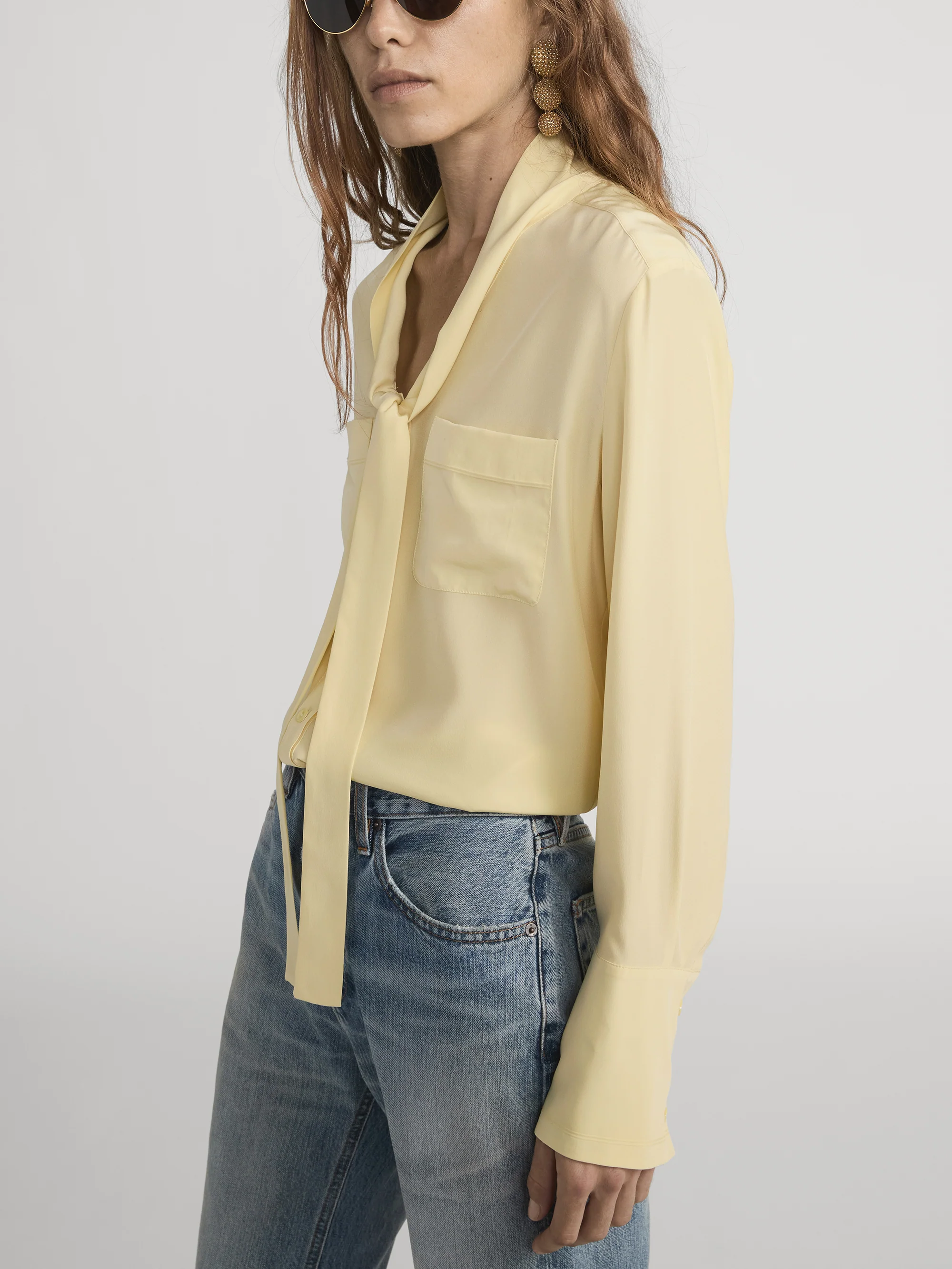 The Silk Modern Tie Blouse -- Butter - Image 5