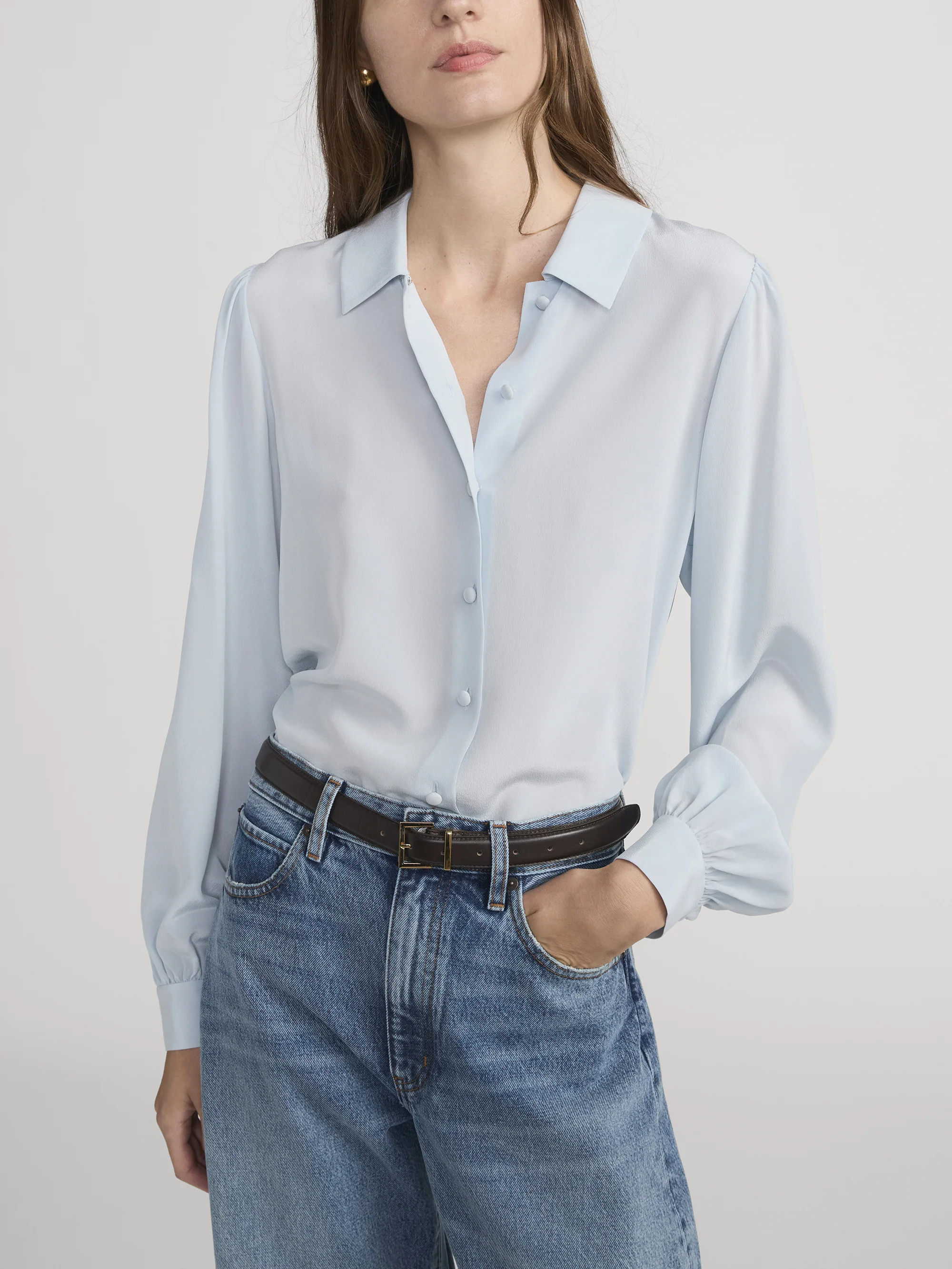 The Silk Staple Blouse -- Sky Blue - Image 3