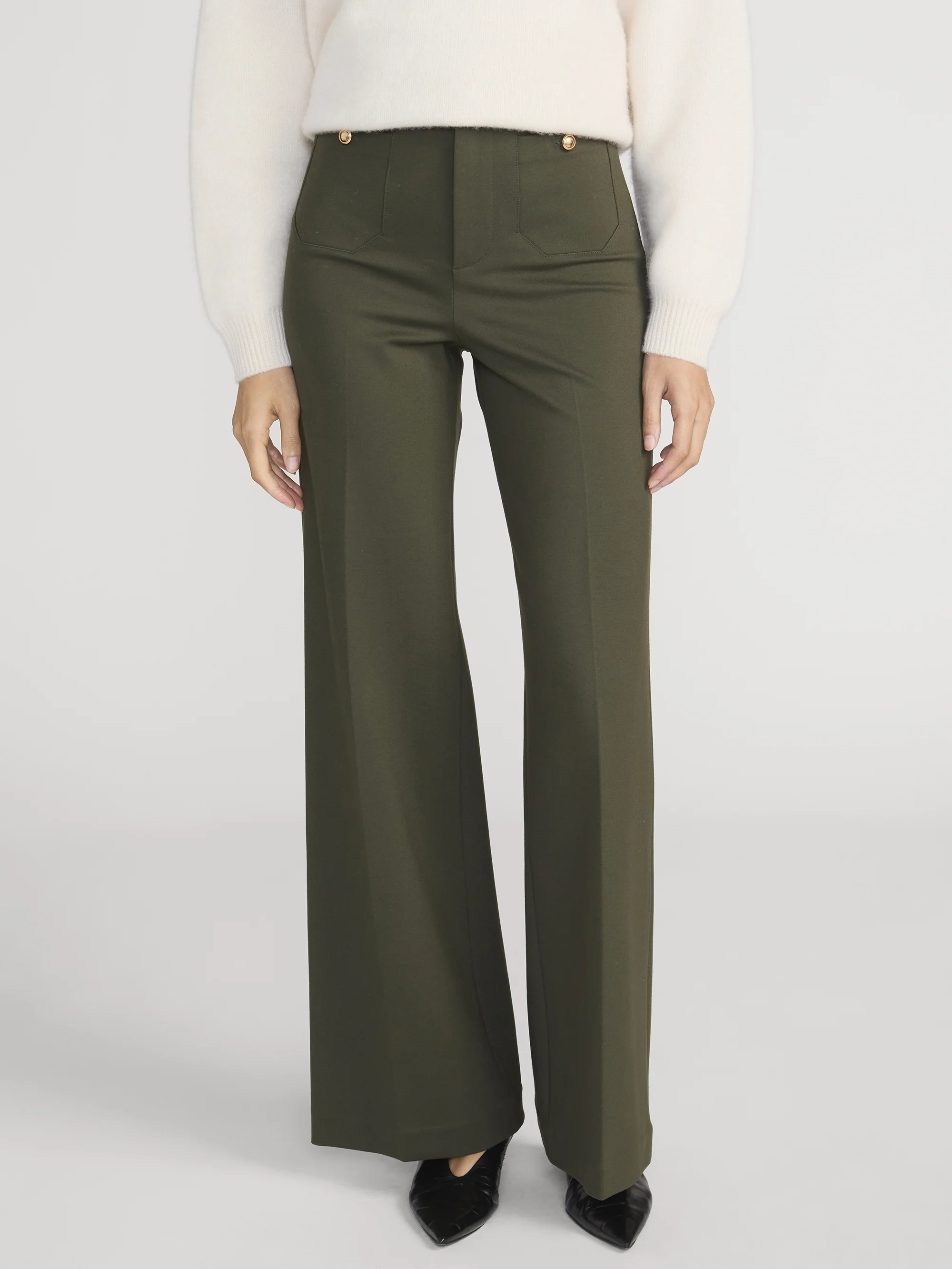 The Slim Palazzo Trouser -- Military Green - Image 3