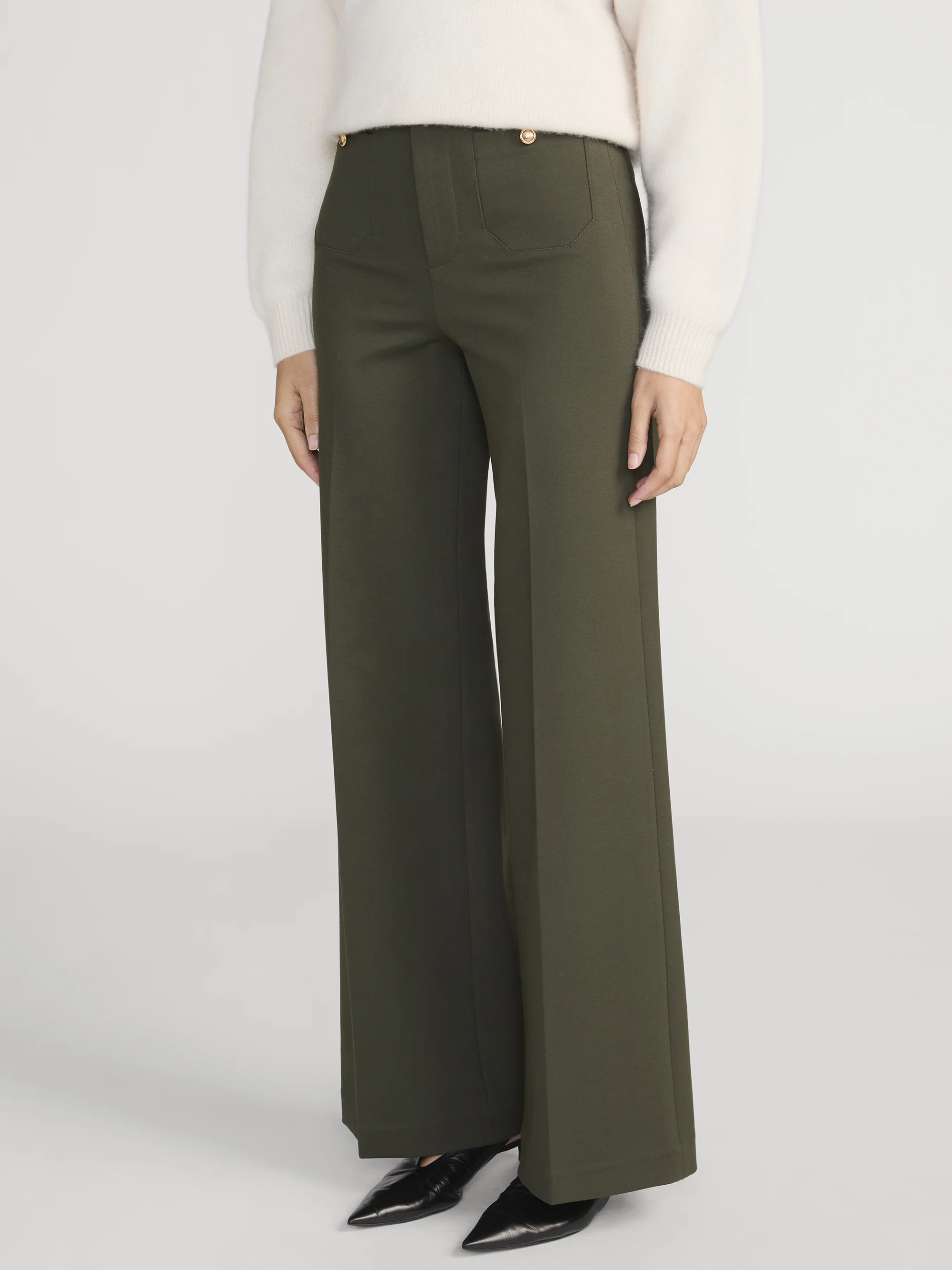 The Slim Palazzo Trouser -- Military Green - Image 4